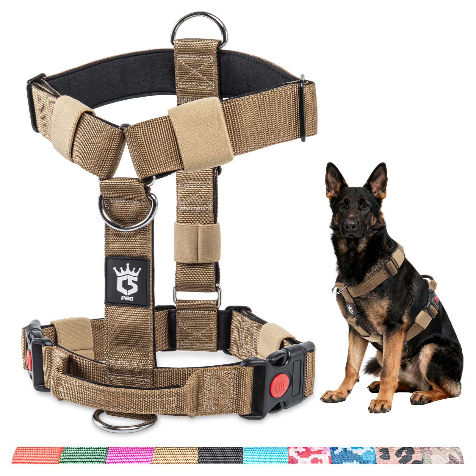 TSPRO Harnais Ultraresistant pour Chien Grande/Moyenne Taille, Anti-Traction, Réglable avec Boucle de Libération Rapide et Poignée, Idéal pour la Promenade et la Course en Plein Air (Khaki 25, M)