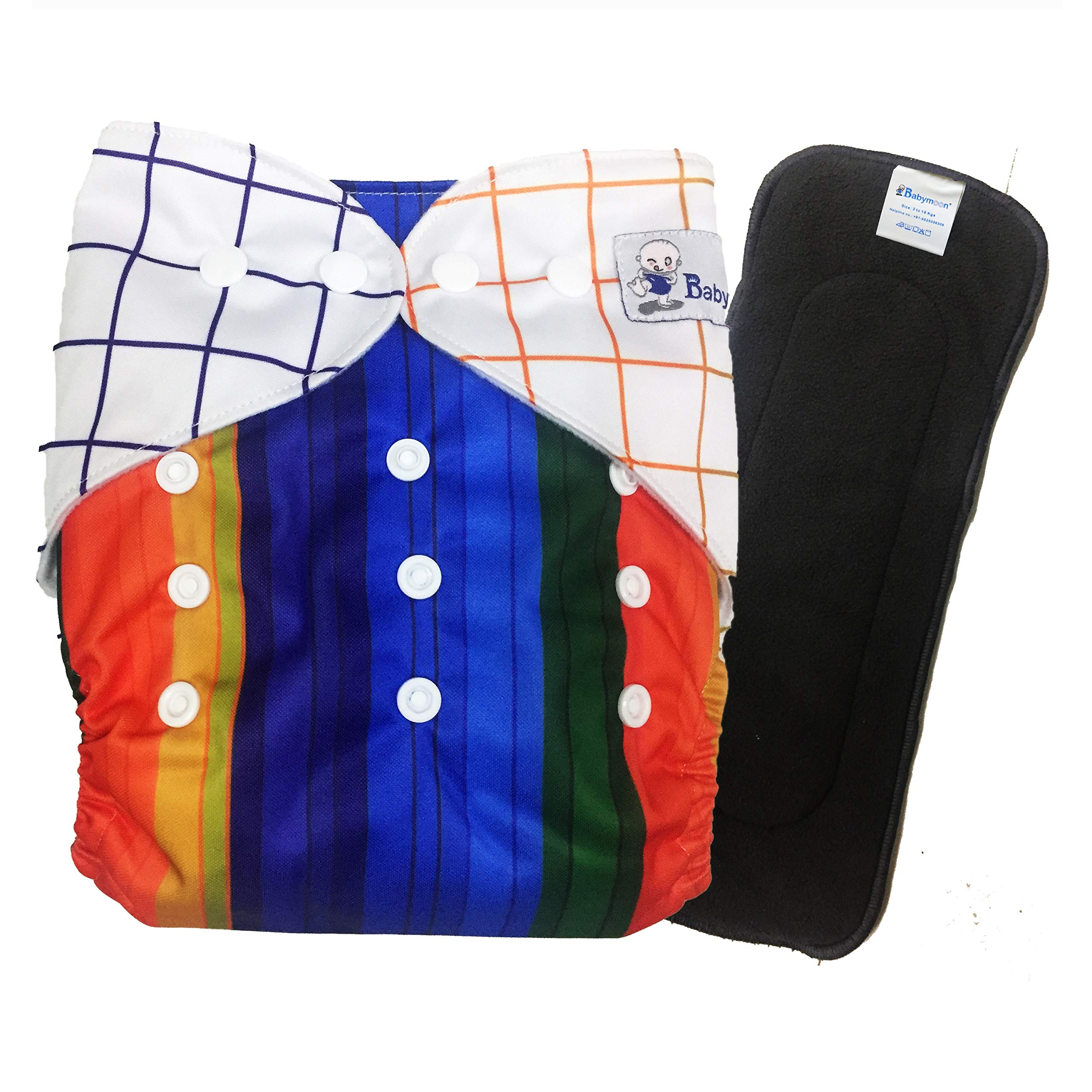 babymoon (set of 2) 1 cloth diaper with 5layers charcoal bamboo insert) premium adjustable reusable cloth diaper (pencil)