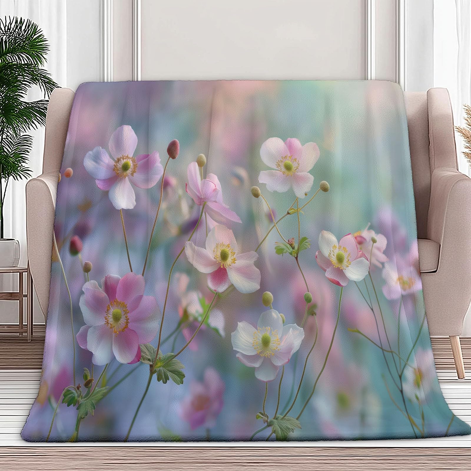 Plaid lit et canapé à motif fleurs pour une ambiance cocooning douce