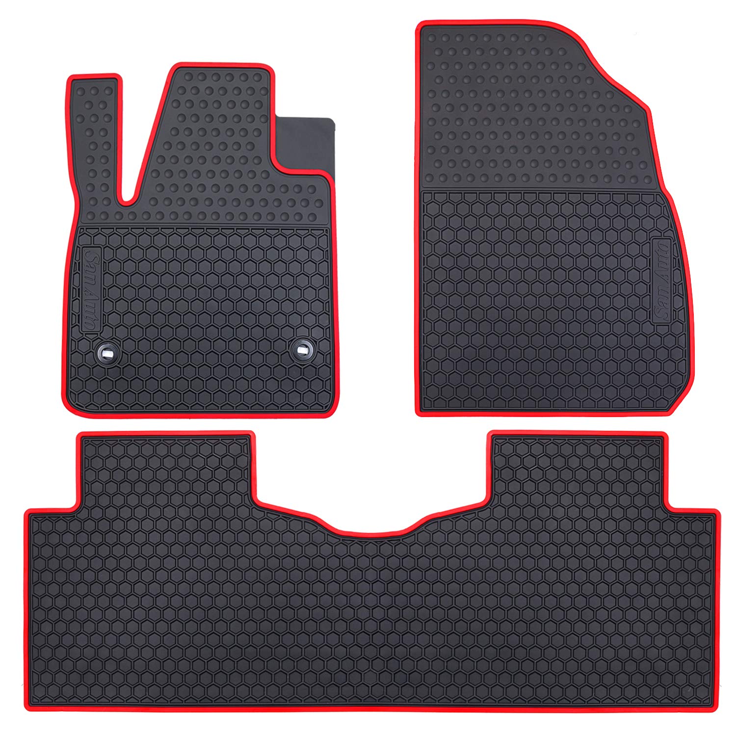 Car Floor Mats Fit for 2017-2024 Cadillac XT5, 2017-2024 GMC Acadia, 2019-2024 Chevrolet Blazer Front & 2nd Seat Floor Liners Rubber Black Red All Weather Heavy Duty Odorless