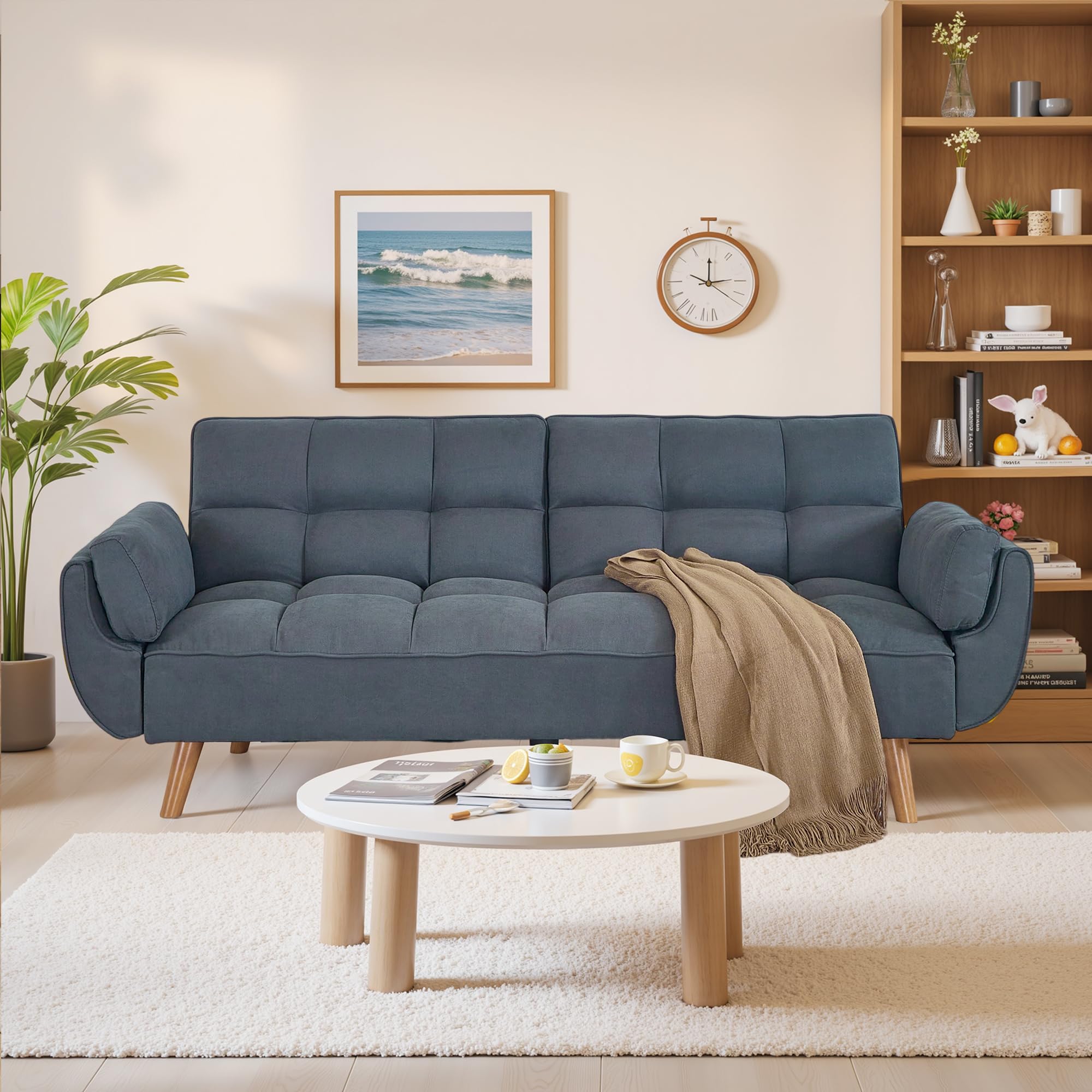 liuyouhom Convertible Futon Sofa Bed, Sleeper Sofa Bed with Adjustable Backrests, Linen Loveseat Sofa Small Couches for Small Spaces, Living Room,