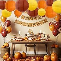 Vista 4 de BEISHIDA 12 Linternas de Papel Naranjas de Otoño Decorativas Amarillas Naranjas Marrones Colgantes Redondas Linternas de Papel Lámpara para Acción