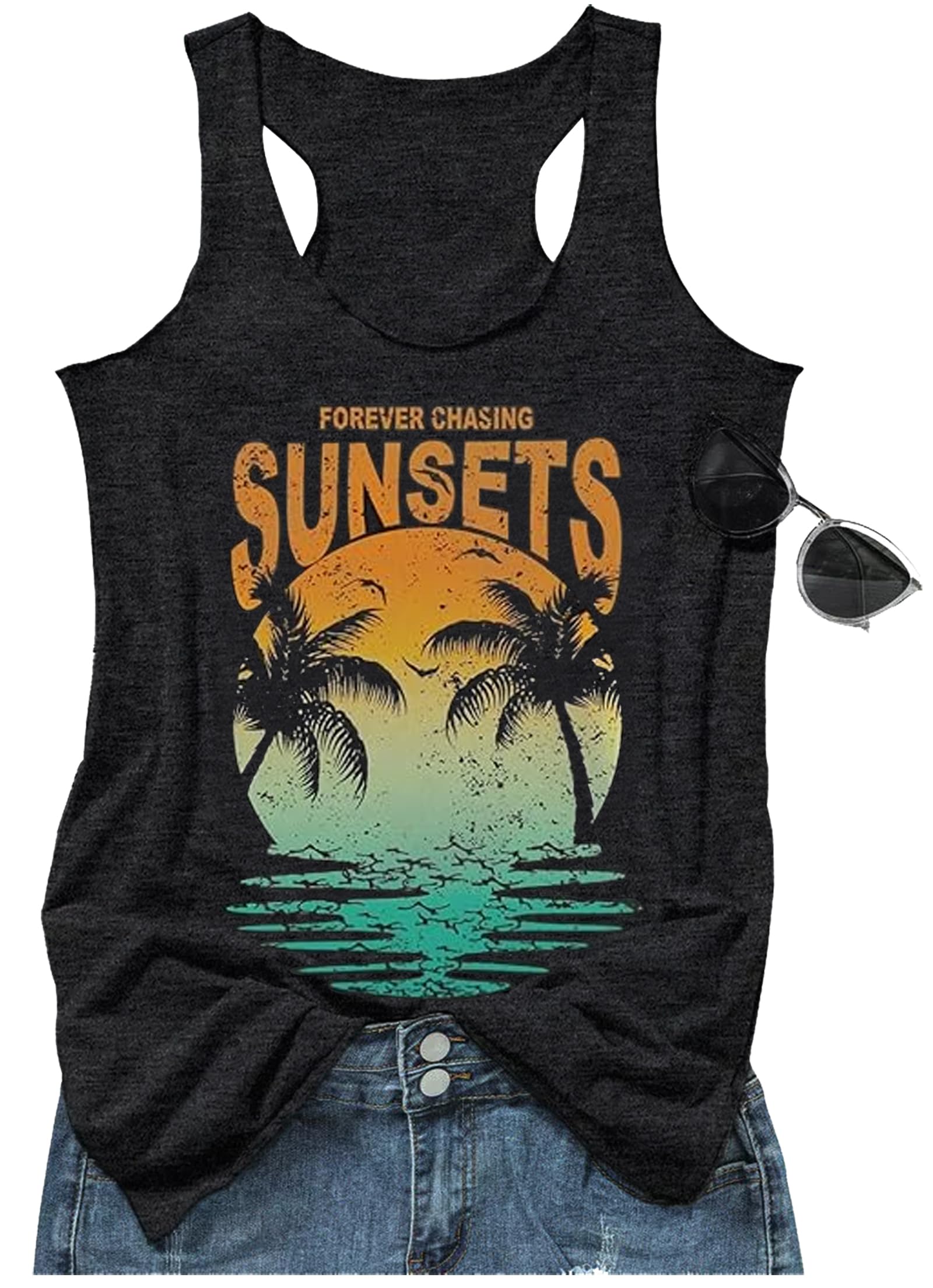 Tank Tops for Women 2025 Summer Basic Gym Racerback Tops Beach Vacation Graphic Tee Shirts Yoga Workout Camisole