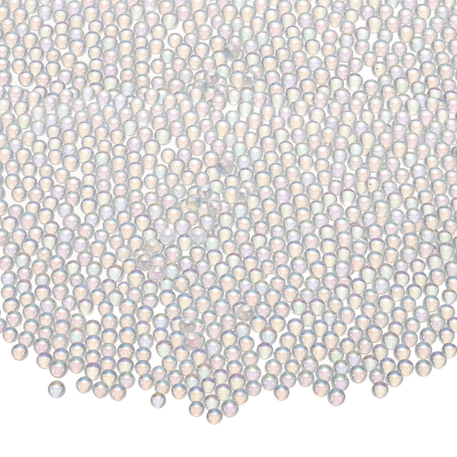 – Iridescent Glass Tiny Bubble Beads, 2.0-2.5mm 10g No Hole Micro Mini Round White Transparent Water Droplets Beads - Applications: for Resin Filler, Nail Art, Dollhouse Bath Tub