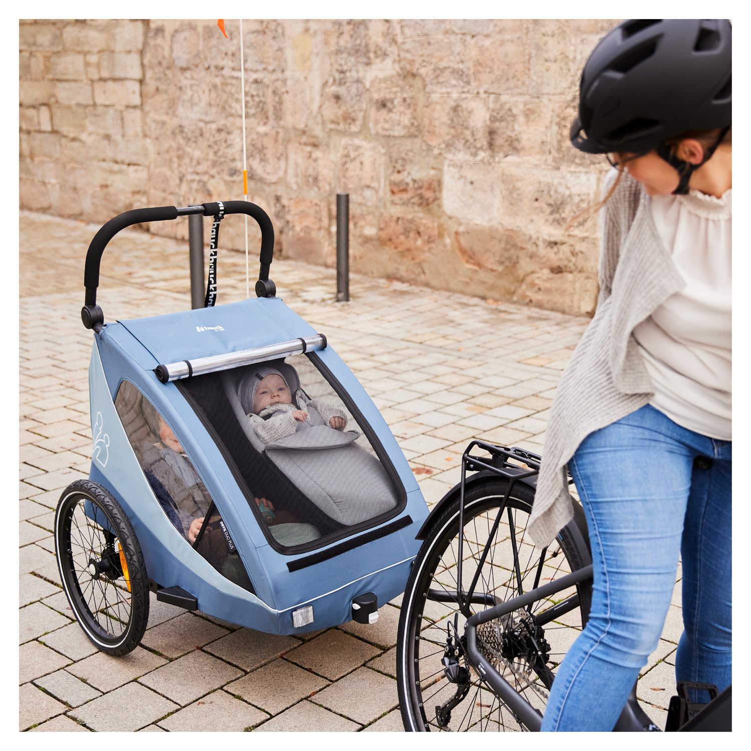hauck Dryk Duo Plus, Black - 2in1 Kids Bike Trailer & Pushchair with Suspension 2 Seats Folding Bicycle Trailer with XL Storage, Tow Bar, Hitch, Pennant, Stroller Wheel & LED Rear Light — view 15