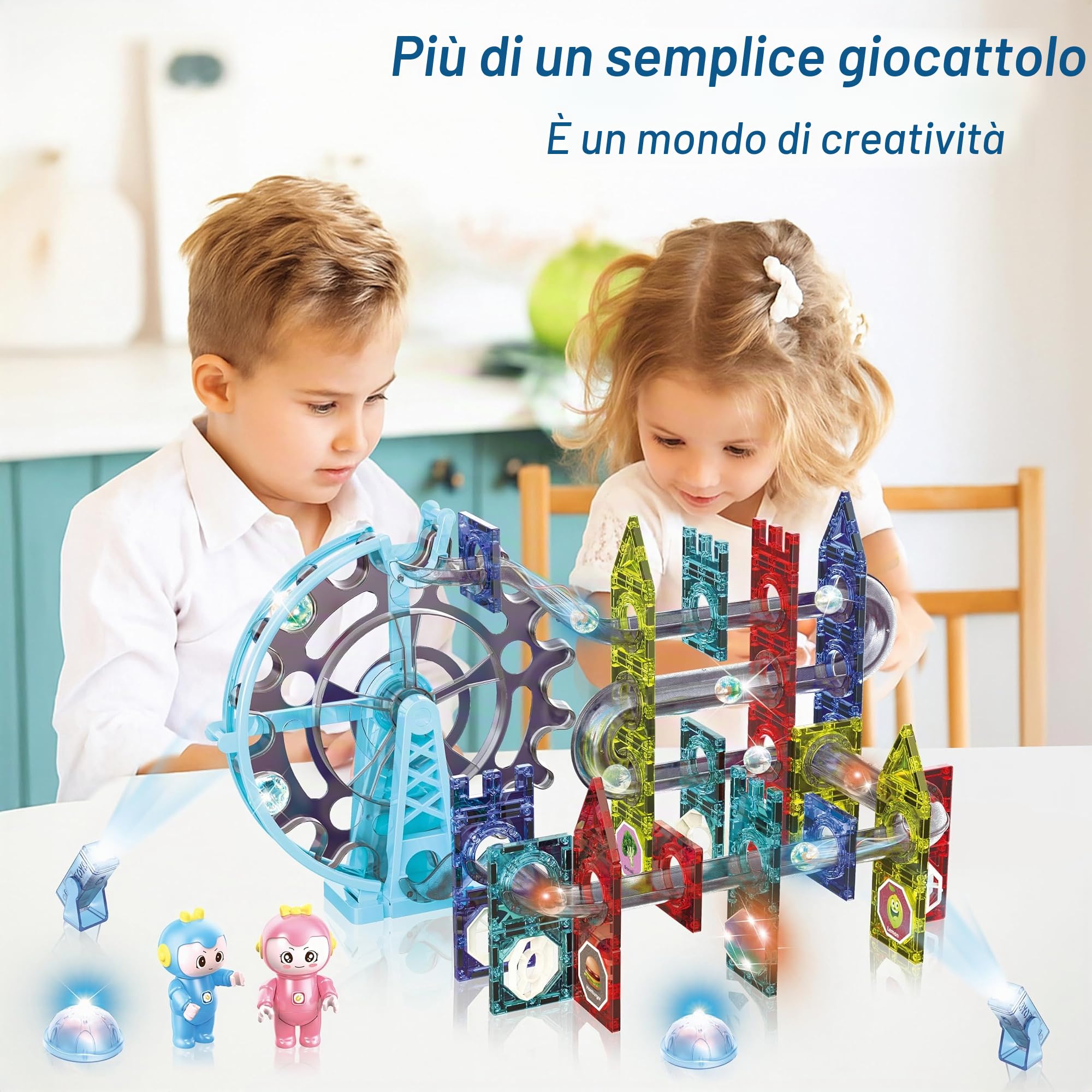 CELMAN Costruzioni Magnetiche - Set di Percorso per Biglie, Magnetic Tiles, Tessere e Tracciati Magnetici per Bambini di 3, 4, 5, 10 Anni e Più, Montessori Kit Giochi di Logica