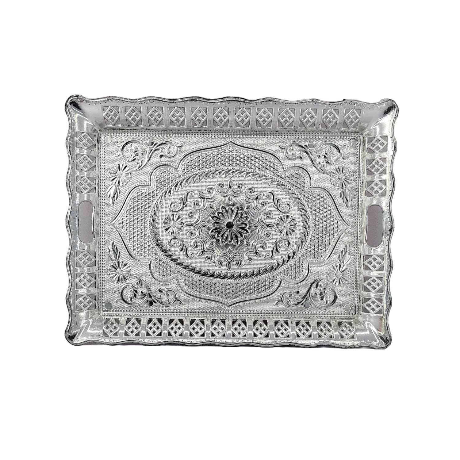Buy SAI Balaji Decorative Non Metallic Silver Finish Serving Trays