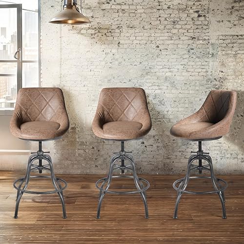 Miniatura 7 de Taburete de bar redondo industrial de poliuretano con respaldo de metal, altura ajustable, giratoria, silla de pub, taburetes de bar para cocina