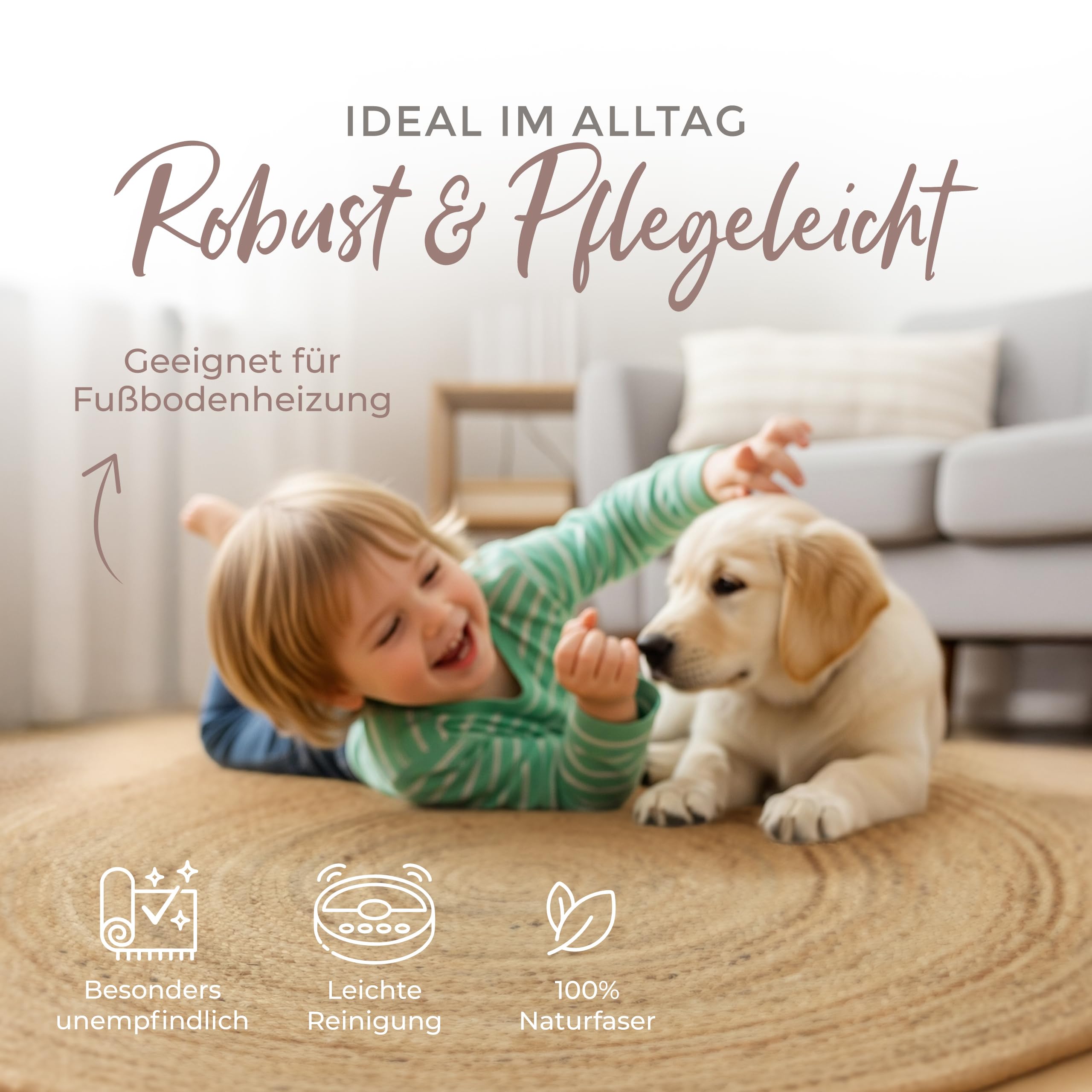 carpetfine Juteteppich Nele Beige handgewebt aus Jute Ø 60 cm | Kleiner Naturfaserteppich Rund im Boho Style für Wohnzimmer, Küche und im Flur