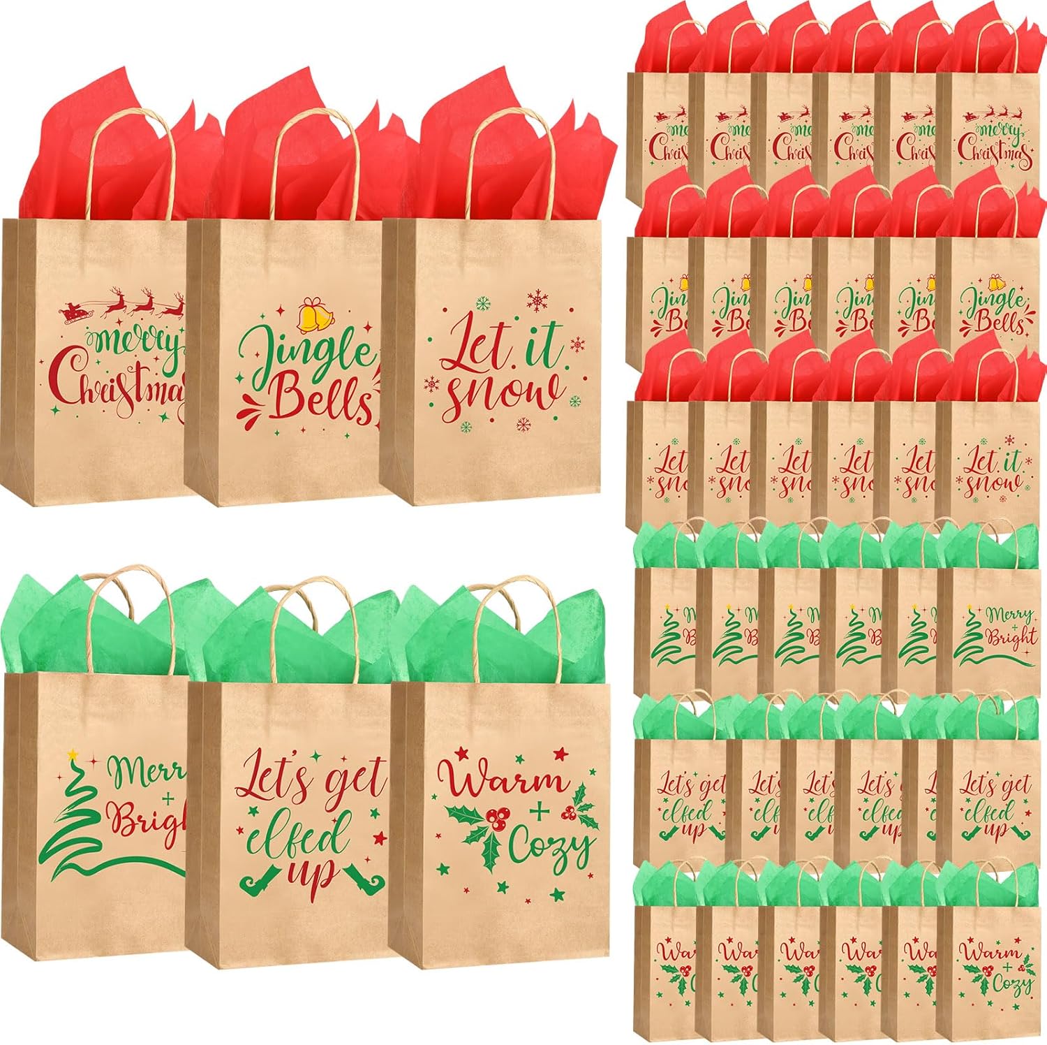 Skyygemm 60 Pack Christmas Gift Bags With Tissue Paper