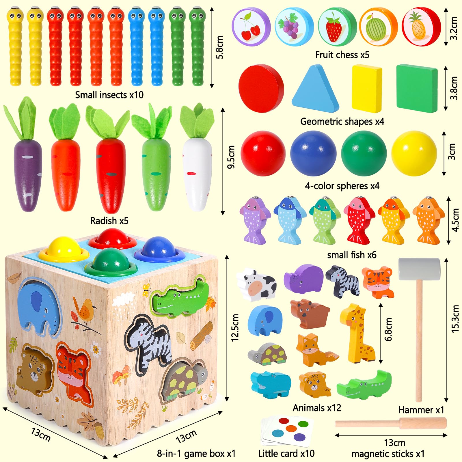 Giocattolo Montessori 8 In 1 In Legno Per Bambini 3-8 Anni - Cubo Attività Con Pesca, Forme, Frutta E Orologio - Gioco Educativo E Sensoriale