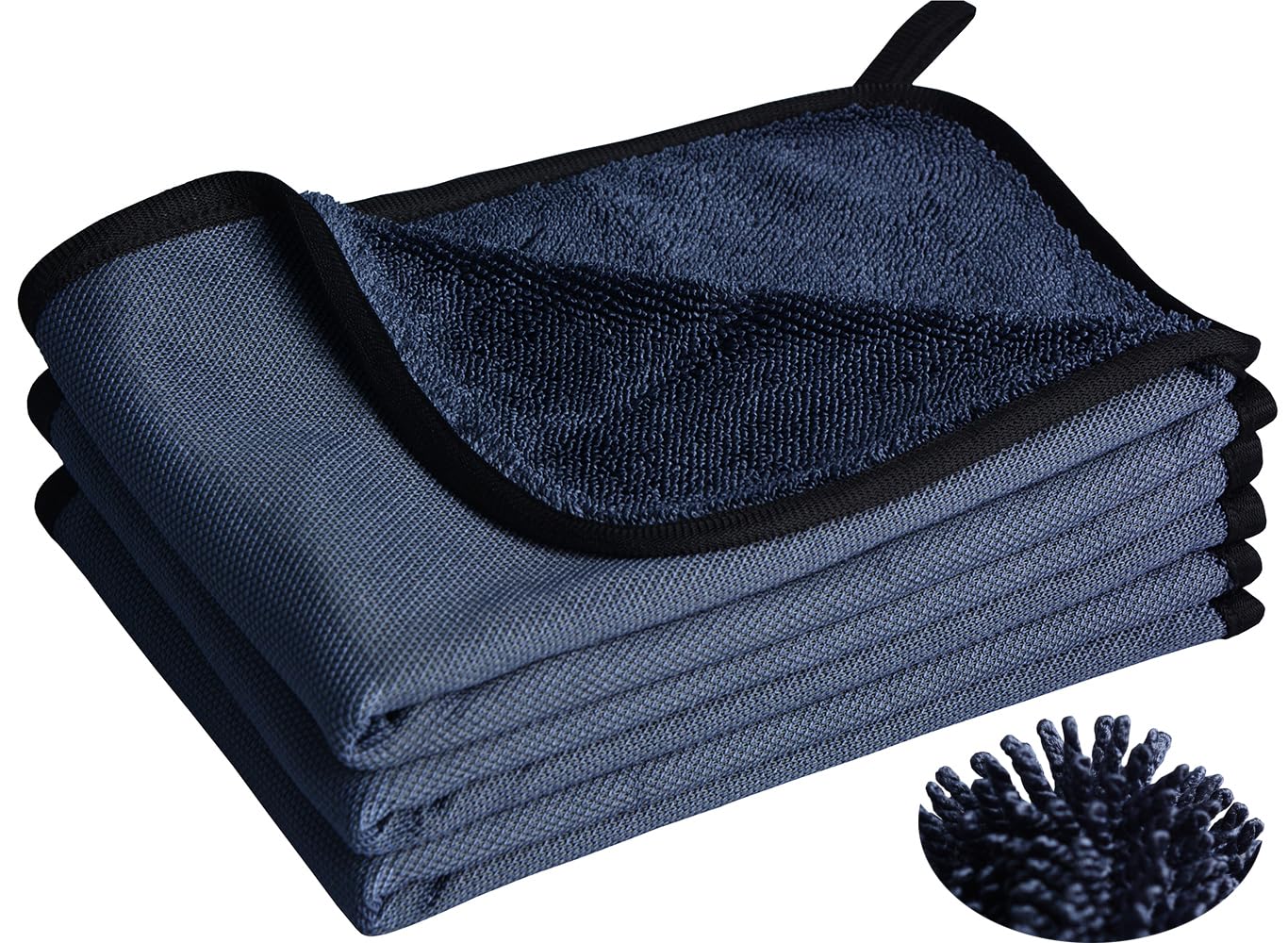Mayouth Black 3Pack Car Drying Towel Super Absorbent Microfibre Car Cleaning Cloths 600Gsm Twisted Loop Scratch-Free For Auto Washing Detailing Motorcycles Polishing Window Glass Lint Free (Blackx3, 30X40cm)
