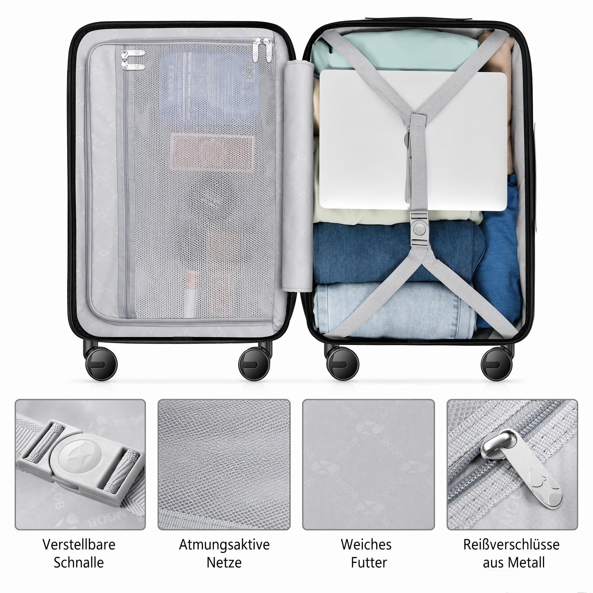Valigia Bagaglio a Mano PC（Policarbonato） Trolley Rigida Valigie Cabina Ultra Leggero 4 Ruote Girevoli Doppie e TSA Lucchetto 57x37x22cm