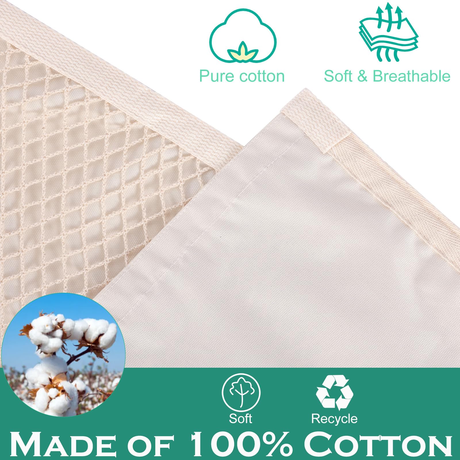 Stuffed Animal Storage - 100% Cotton Over Door Organizer for Stuffies, Baby Ideas Holder with 4 Large Pockets, Toy Plush Storage/Hammock Hanging Storage Net Big Girls Toddler Large Bag Animals Stuffy