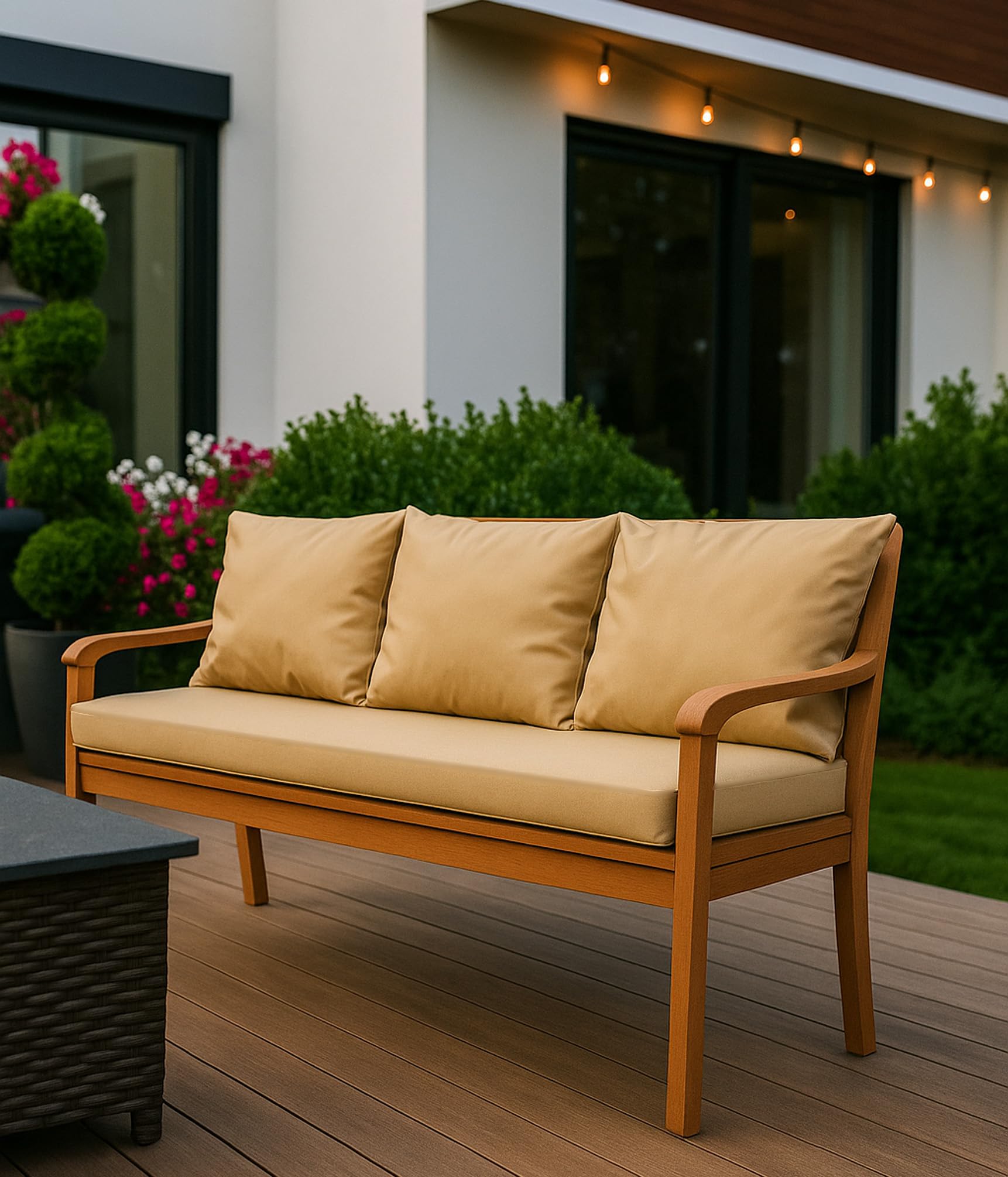 Coussin pour banc de jardin avec dossier – Set – Coussin double face pour balançoire et banc – Disponible en différentes couleurs et tailles (Beige, 140 x 60 x 50 cm)