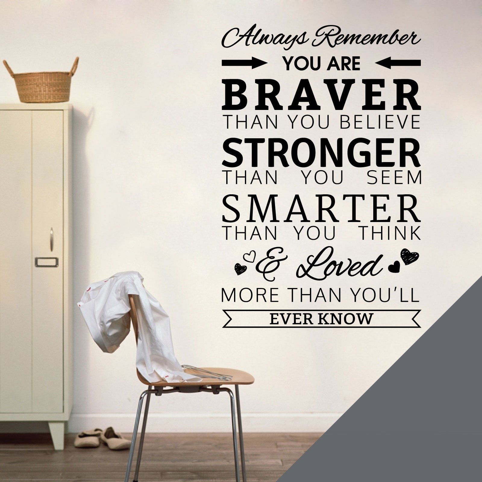 Always Remember, You are Braver Than You Believe, Stronger Than You Seem - Quote Decal Wall Sticker [Large] [Dark Grey]