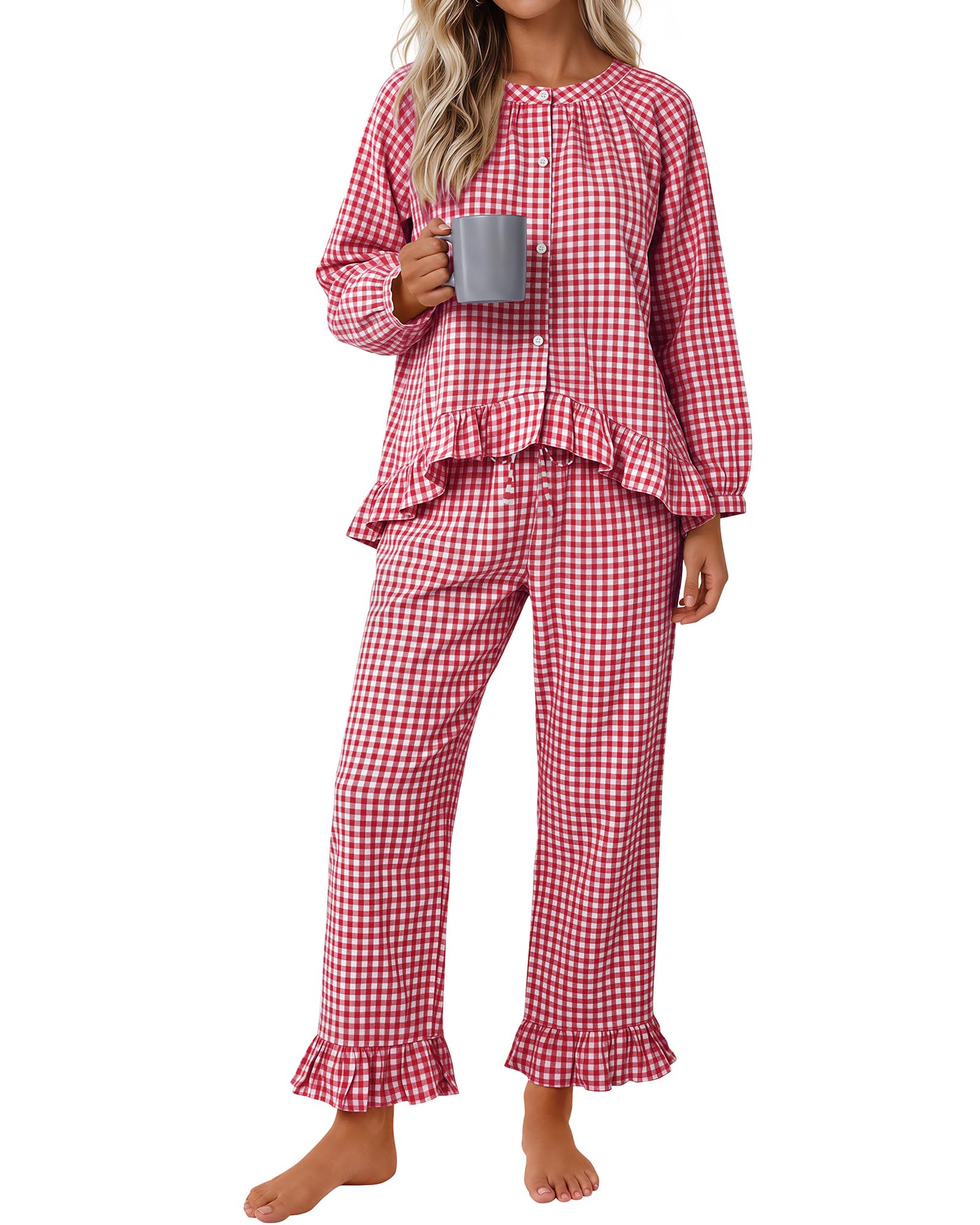 Neer Women Gingham Pajama Set 2 Piece Plaid Loungewear Medium Red