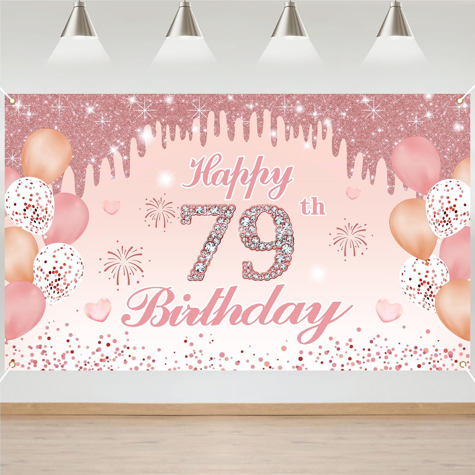 79th Birthday Decorations Door Banner Pink Happy Birthday Banner for Party Backdrop for Women Home Outdoor Cover Party Decoration Supplies Poster — image 1