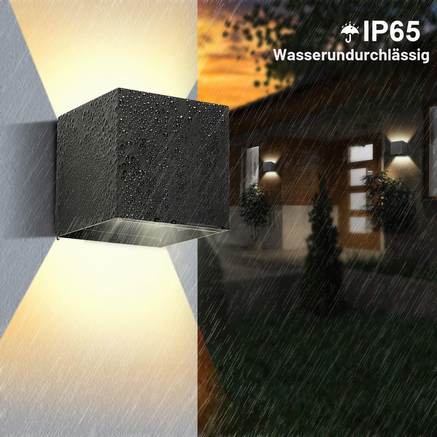 ledmo 4 Stücke LED Wandleuchte Innen/Aussen Wasserdichte IP65 LED Aussenlampe Schwarz Mit Up Down Einstellbar Abstrahlwinkel 12W Wandlampe Aussen Warmweiß 3000K