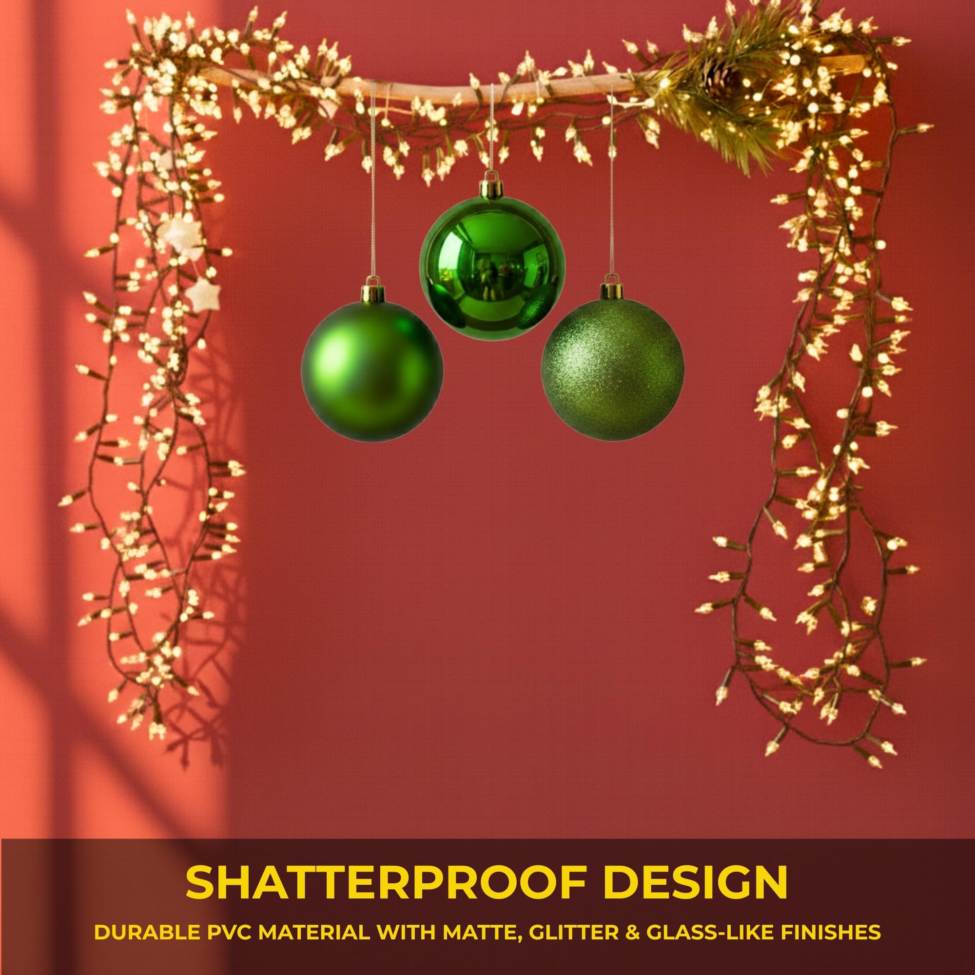 20 cm/3 große dunkelgrüne Weihnachtskugeln, PVC, bruchsicher, glänzend, matt, glitzernde Oberfläche, Weihnachtskugeln, Ornamente, sortiertes Set, Festliche Weihnachtsbaum-Hängedekorationen, rundes