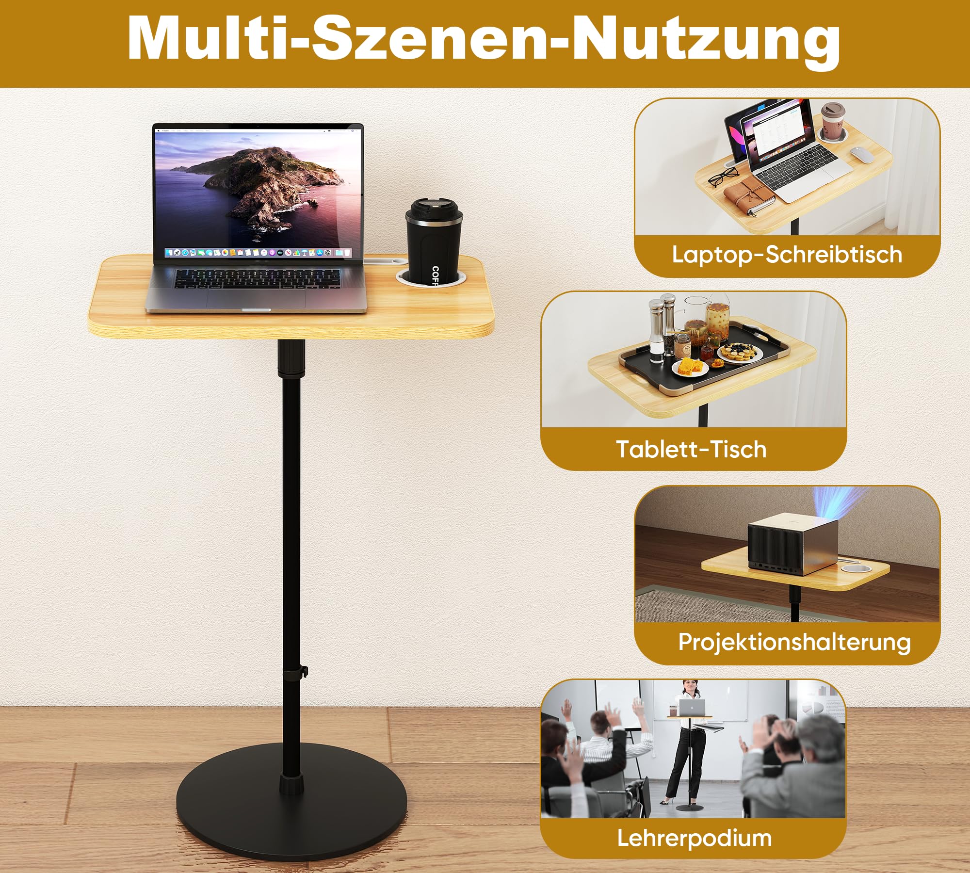 bimiti Stehpult Höhenverstellbarer, 70-135 cm Adjustable Standing Desk mit Kartenschlitze und Becherhalter, 18,7in×11,6in Laptoptisch Höhenverstellbar für Laptop, Projektor Büro Studie Arbeit