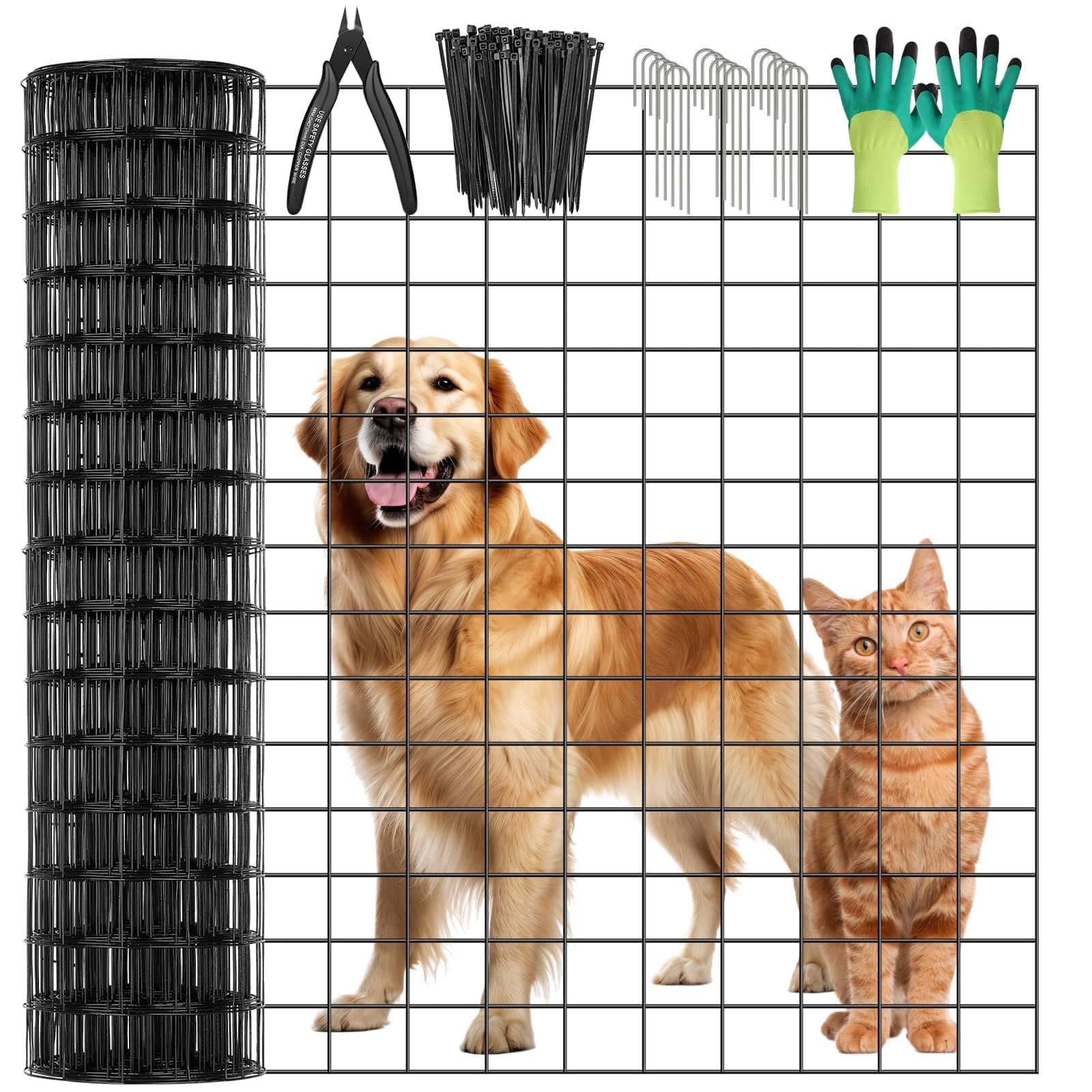 Black PVC Coated Welded Wire Fence 36 Inch x 59 Foot, 2.4" x 2.4" 15GA Garden Wire Fenceing Vinyl Coated Metal Wire Mesh Roll for Yard Vegetable Plant Protection Outdoor Dogs Chicken Poultry Netting