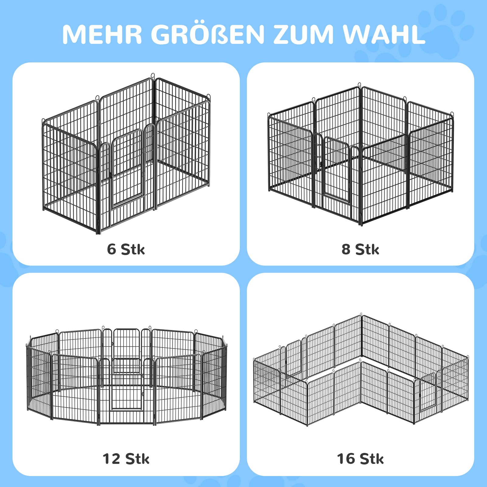 Welpenauslauf, Bietet Welpen EIN Großes & Sicheres Spielparadies, Welpenlaufstall mit Tür & Verriegelung, Formbar, Stabverbindungen, aus Pulverbeschichtet Metall, 65 x 80 cm (16 Absperrgitter)