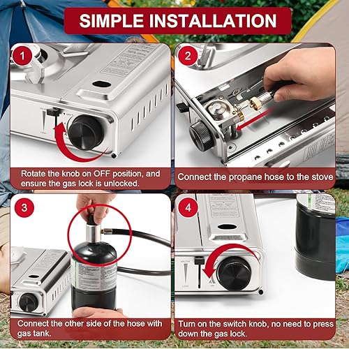 Miniatura 5 de Estufa de campamento de combustible dual con compatibilidad de butano y propano, estufa de campamento portátil de 10500 BTU con funda de transporte,