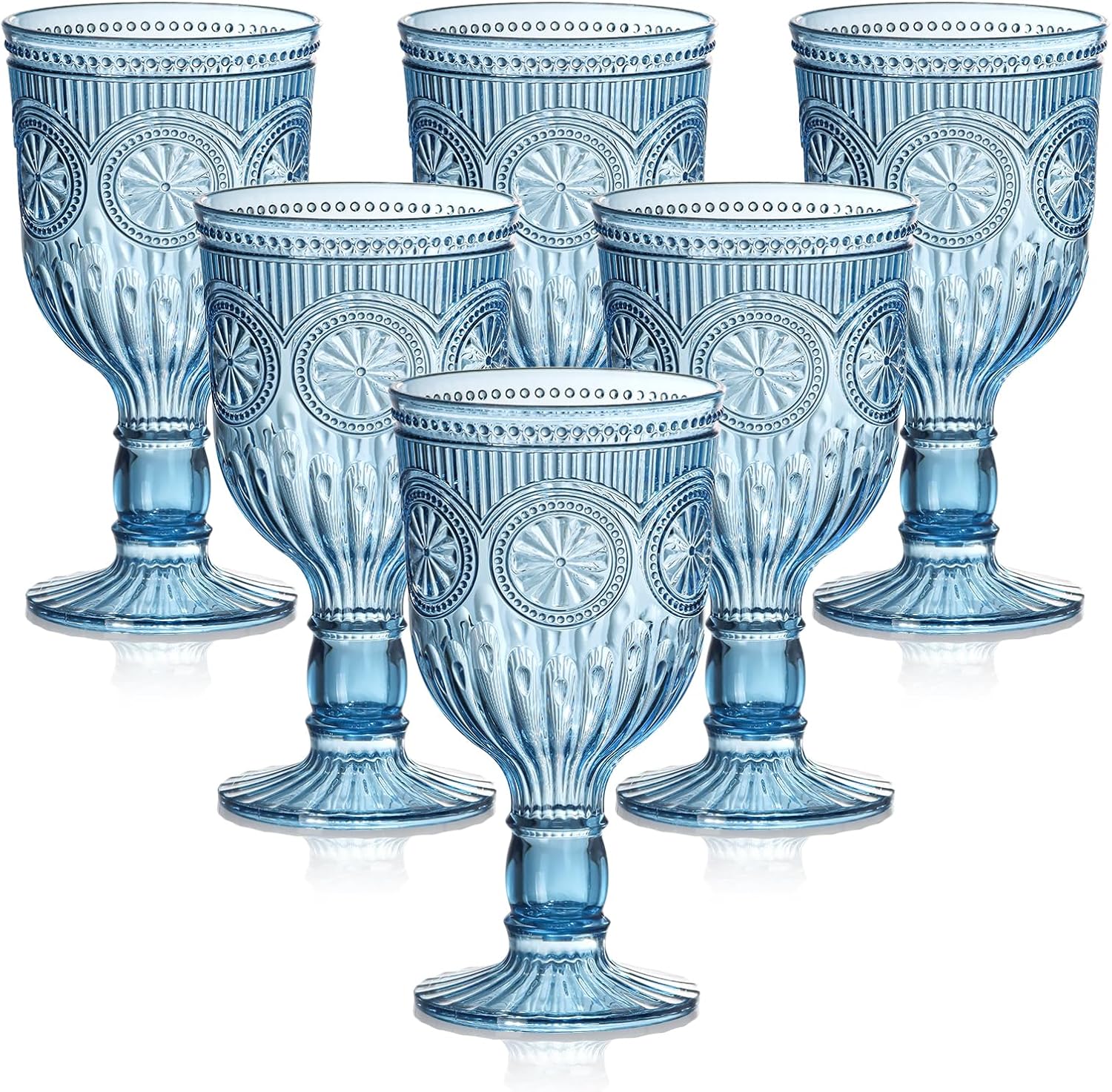 12 Oz Vintage Wine Glasses Goblets Drinking Glasses Sunflower Embossed Glassware Plastic Champagne Flutes Unbreakable Wedding Toasting Glasses Party Wine Cups for Bridal Shower Party (6, Smoky Blue)