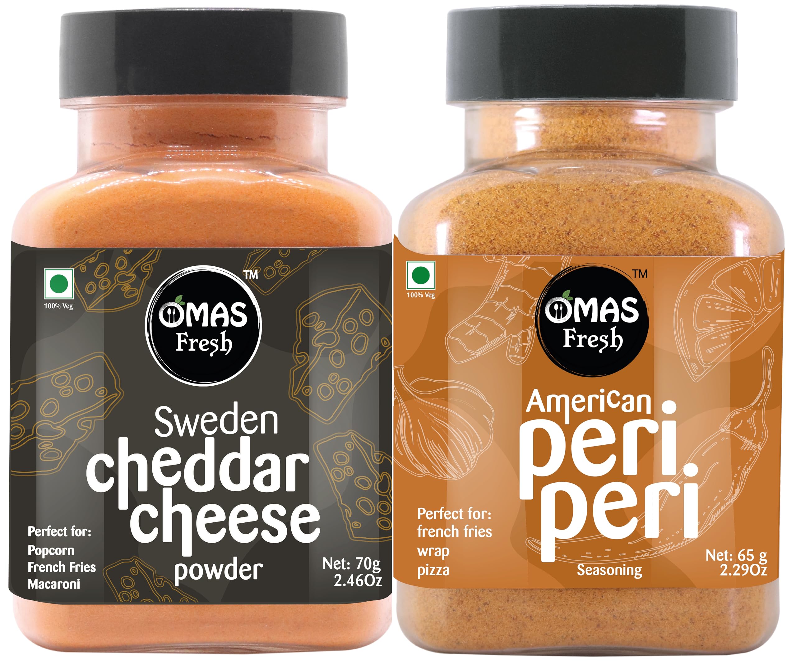 Omas Fresh Cheddar Cheese Powder 70g and Peri Peri Seasoning 65g | Specially Combo For Pizza Pasta Popcorn (B0B6WH471C) Amazon Price History, Amazon Price Tracker