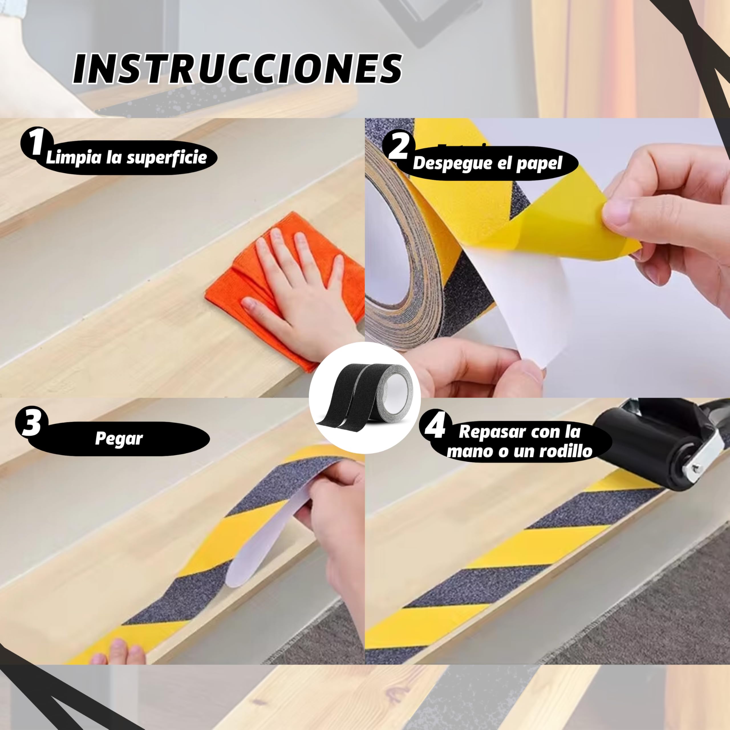 Pack 2 Cinta Antideslizante Escaleras 5cm x 5m. Tiras Antideslizantes Escaleras para Interiores y Exteriores. Fuerte Cinta Seguridad Adhesiva para Suelo Antideslizante. Evita Resbalones y Caídas