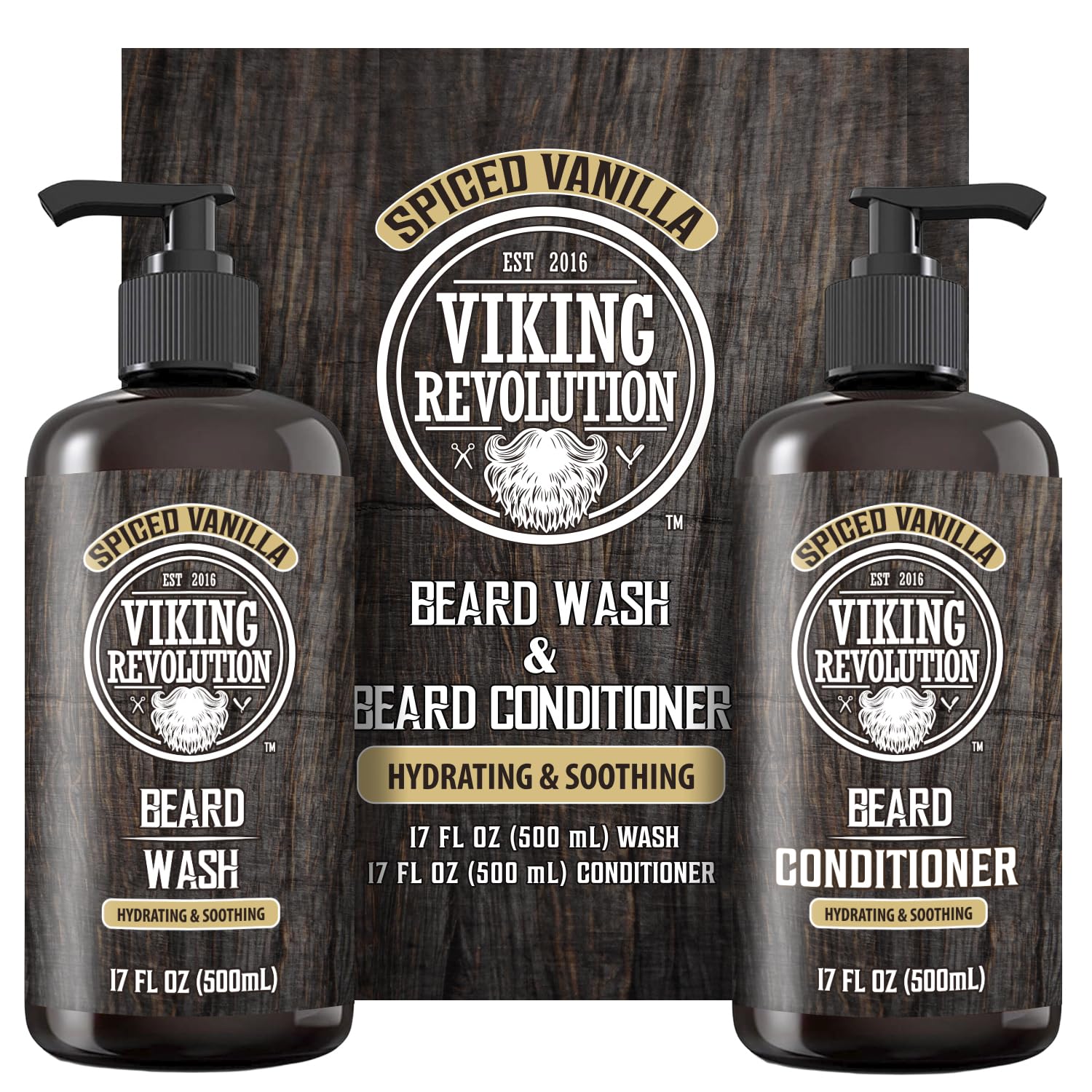 Beard Wash and Beard Conditioner for Men with Argan Oil and Jojoba Oil - Beard Softener and Strengthener Beard Care Beard Shampoo and Conditioner with Beard Oil (17oz Spiced Vanilla)