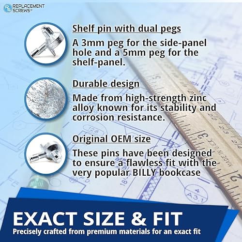 Vista 3 de ReplacementScrews 4 pines Billy para estantería/clavijas compatibles con IKEA Parte 131372 – Soporte de estante fundido a presión de aleación de zinc