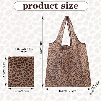 2pcs Foldaway Shopping Bags, Leopard Print Fold up Shopping Bag in Pouch, Reusable Folding Shop Bags Durable, Eco-Friendly, Washable For Gift Shop Travel Camping Loading