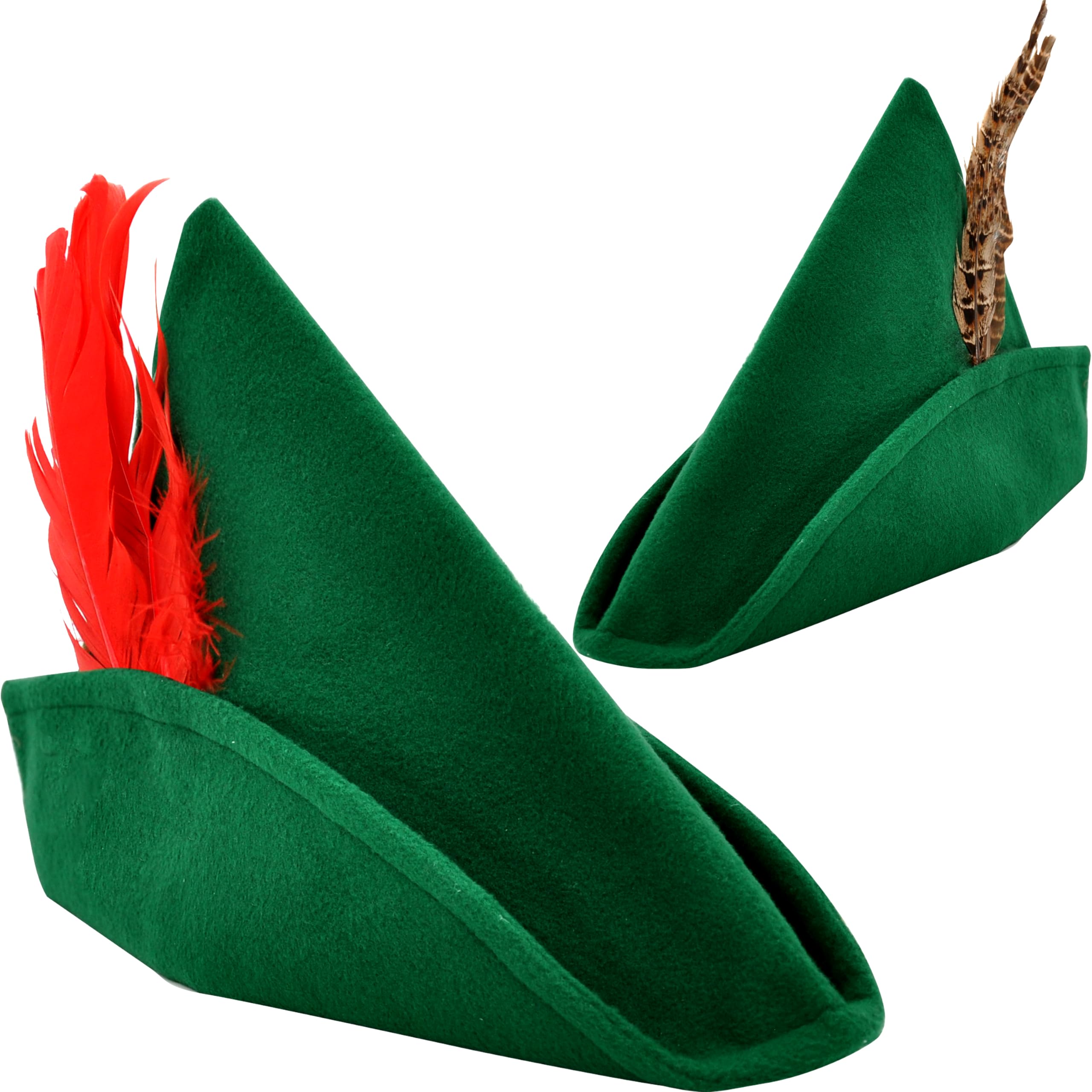 Spooktacular Creations2PCS Felt Robin Hood Hats with Feather, Alpine German Hat, Green Tyrolean Costume Accessory for Halloween Dress Up Party Favor, One Size Fits all for Adult