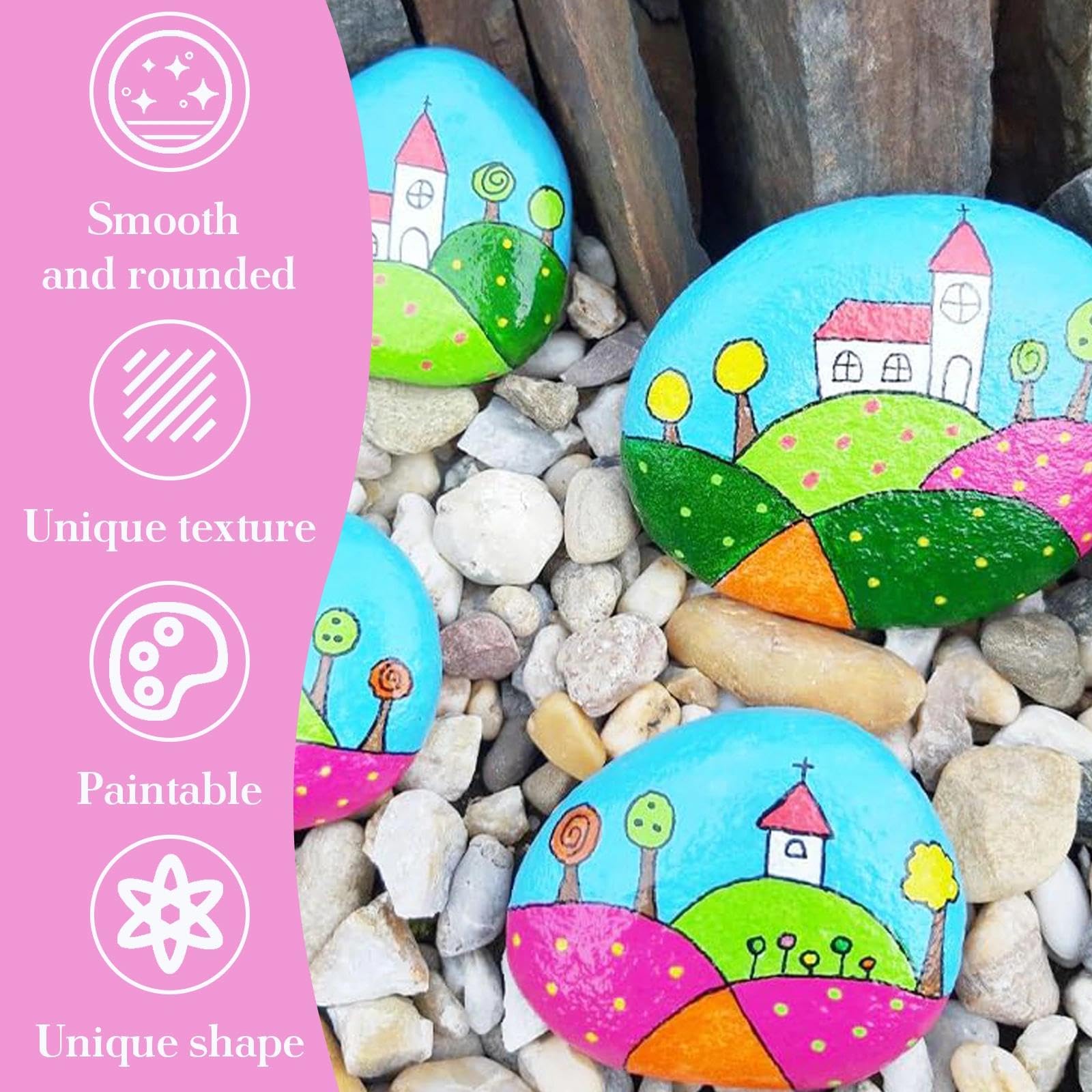 Touosy 24 Pezzi Sassi da Dipingere Creative Pebble Kit per Dipingere Bambini per Pittura Pietra Dipinta Creativa Decorazione Cortile Artigianato Creazioni Creative e Decorazioni Giardino