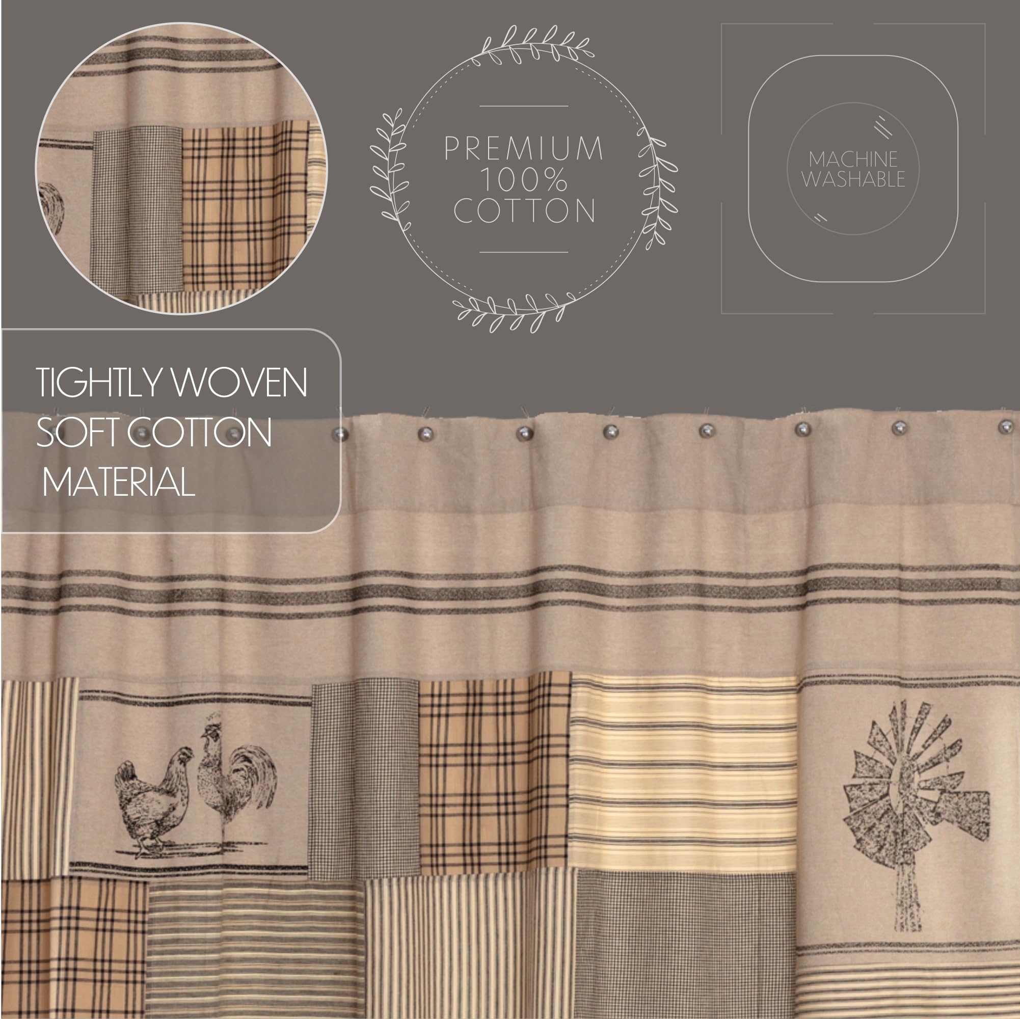 VHC Brands Cortina de Ducha de algodón, Gris carbón