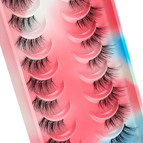 Miniatura 5 de HICOCU Pestañas postizas de media banda transparente, pestañas de tira rusa D DD rizadas de visón esponjosas, pestañas naturales de visón finas,