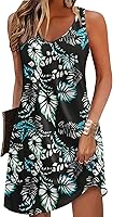 Zeagoo Women's Summer 2026 V-Neck Sleeveless Floral Tank Sundress with Pockets - Loose Beach Coverup