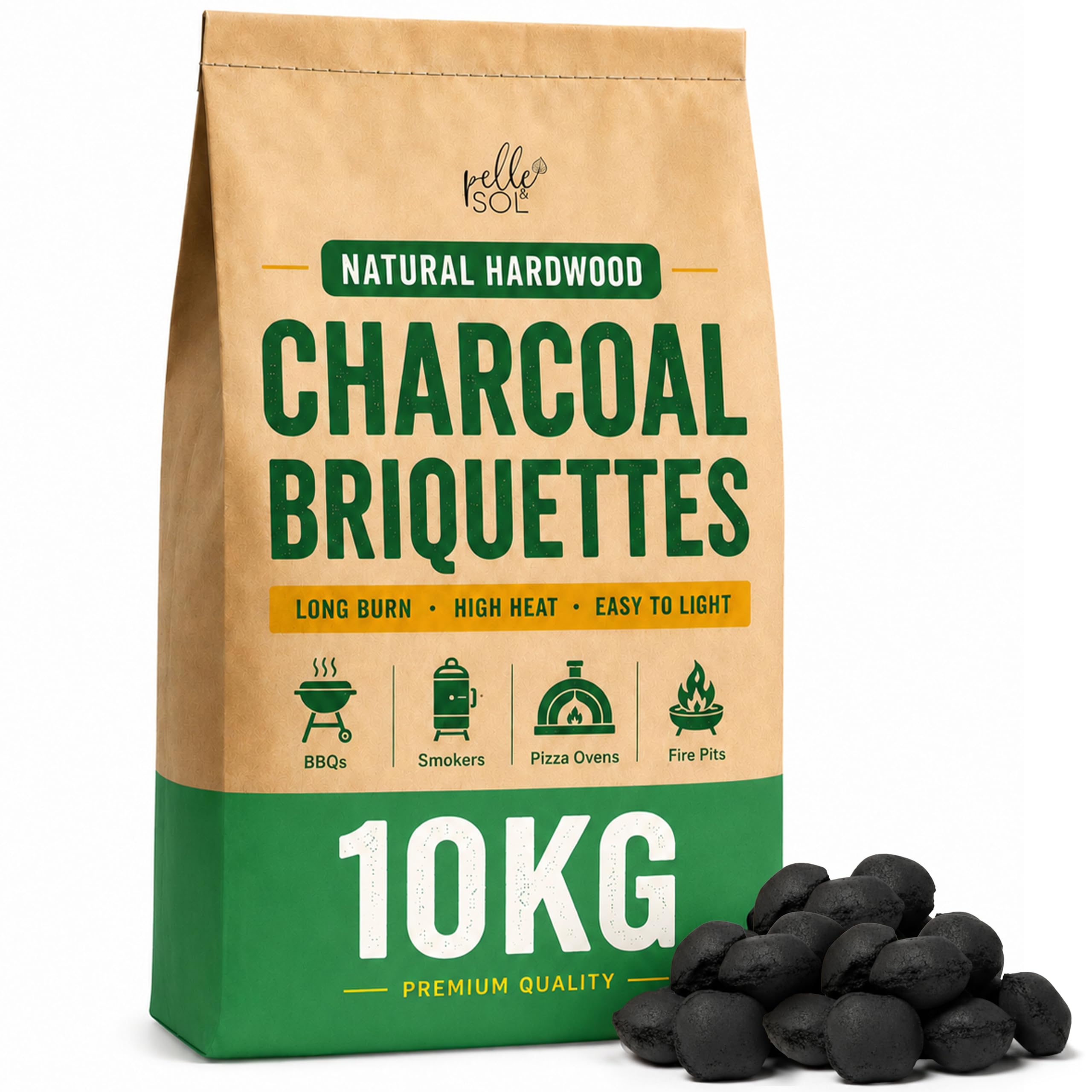 Pelle & Sol - Natural Wood Charcoal Briquettes - BBQ Grill Fuel