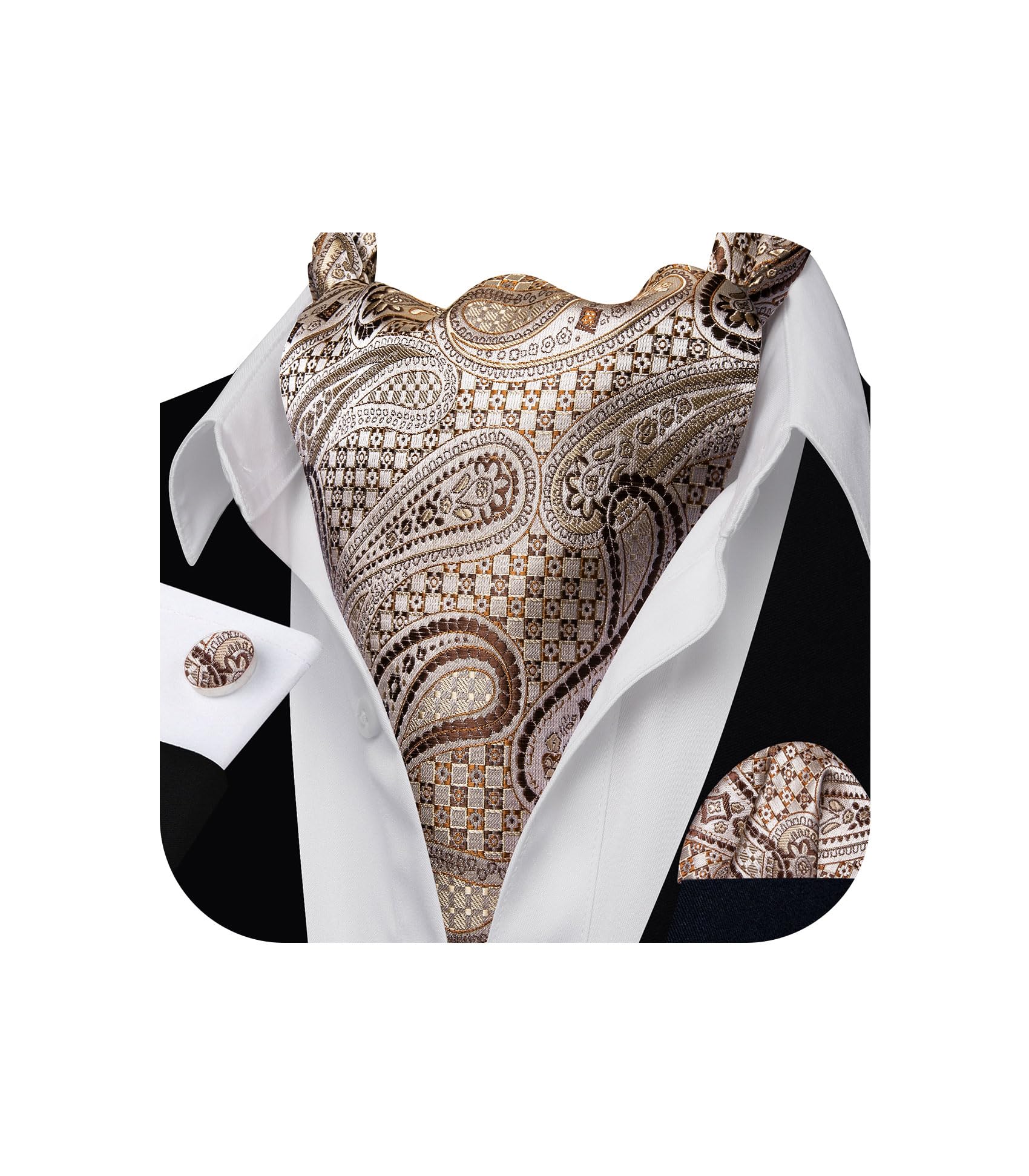 Barry.Wang Ascot for Men Cravat Tie Sets Paisley Scarf Self Tie Necktie
