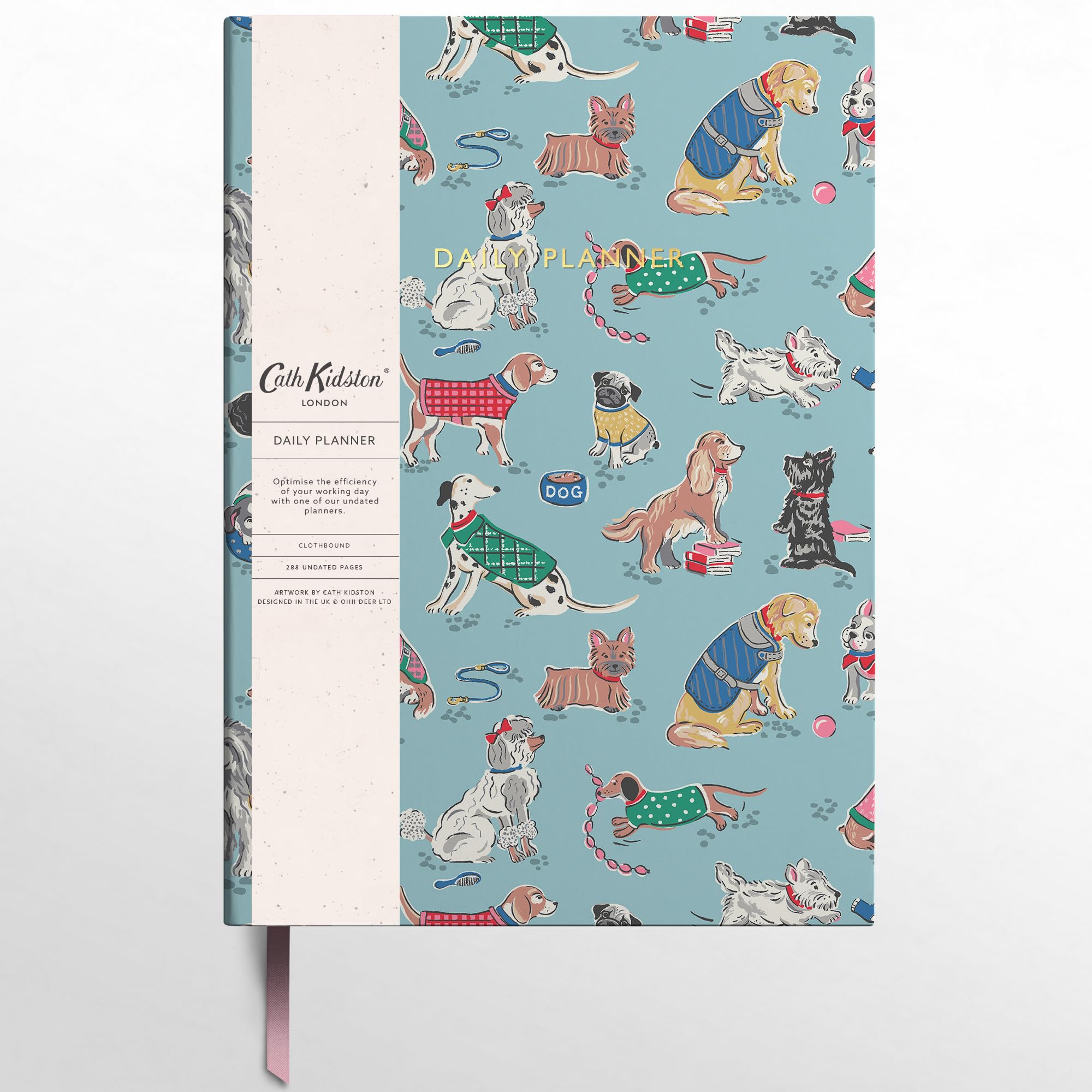 Ohh DeerCath Kidston Daily Planner Notebook A5 - To Do List Notebook - 288 Page Undated Organiser Planner - Hourly Planner, Notes Page - A5 2024 Diary for New Job, Home or University - Dogs