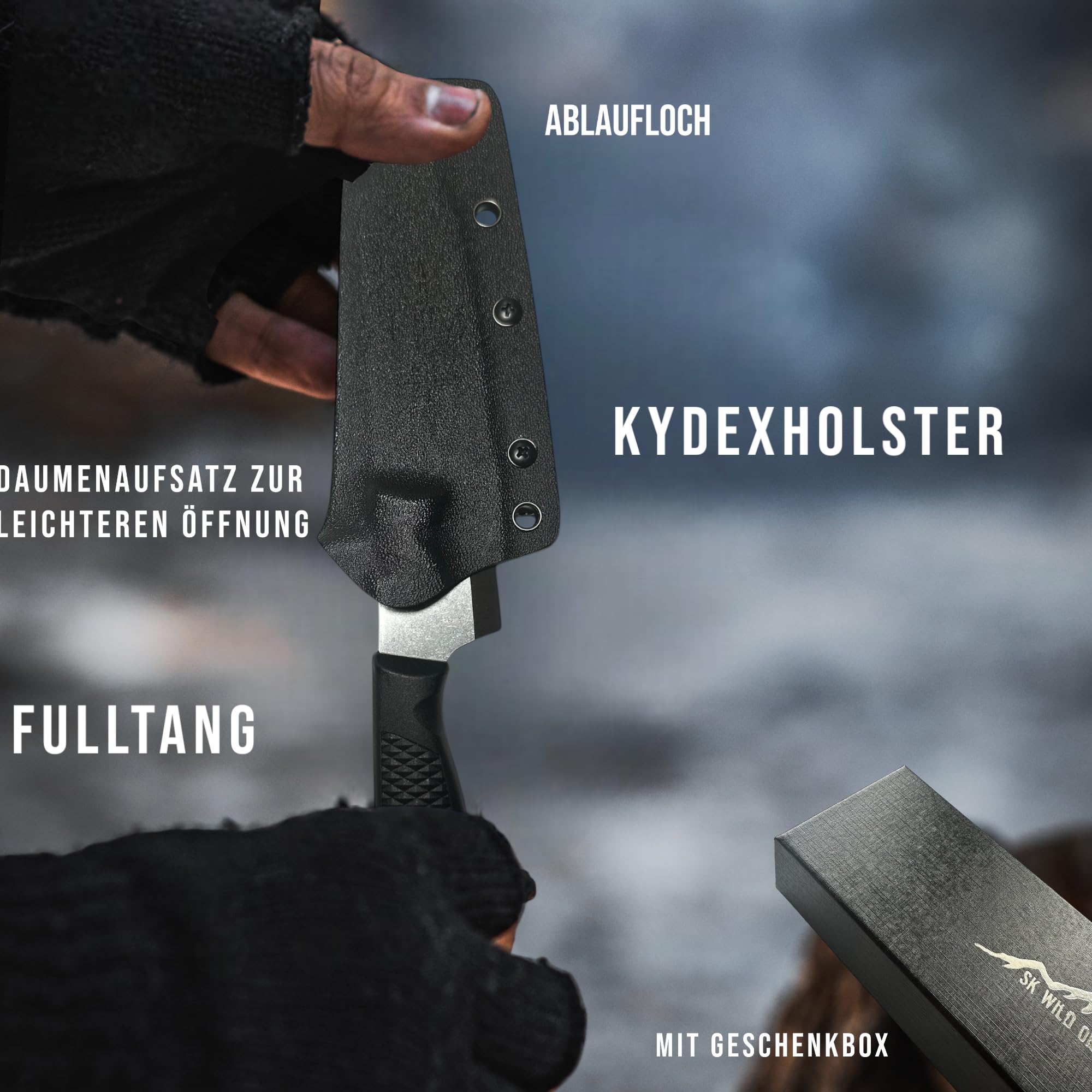 SK Wild Ones® Outdoor Küchenmesser - Jagdmesser Feststehende Klinge - Survival Messer Outdoor Griff Schnibbeln - Outdoormesser Feststehend - aus 440C-Stahl Gemüsemessser Camping Andhri Schwarz