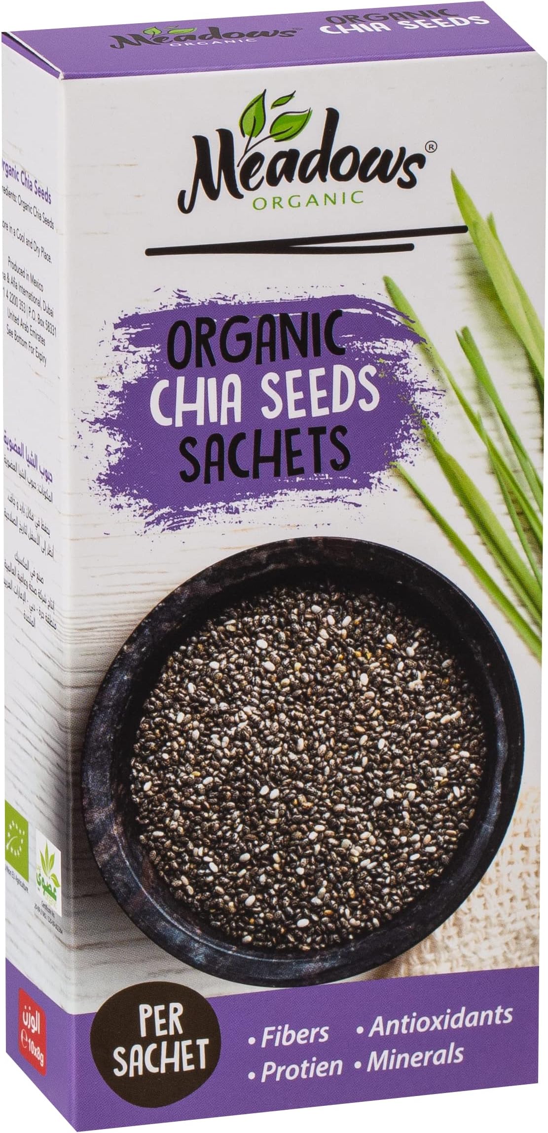 Organic Chia Seeds Sachets 80g (Box Includes10 Indiviually Wrapped Sachets , 8gm for each sachet) - High in Antioxidants, Protein, Fiber and Minerals