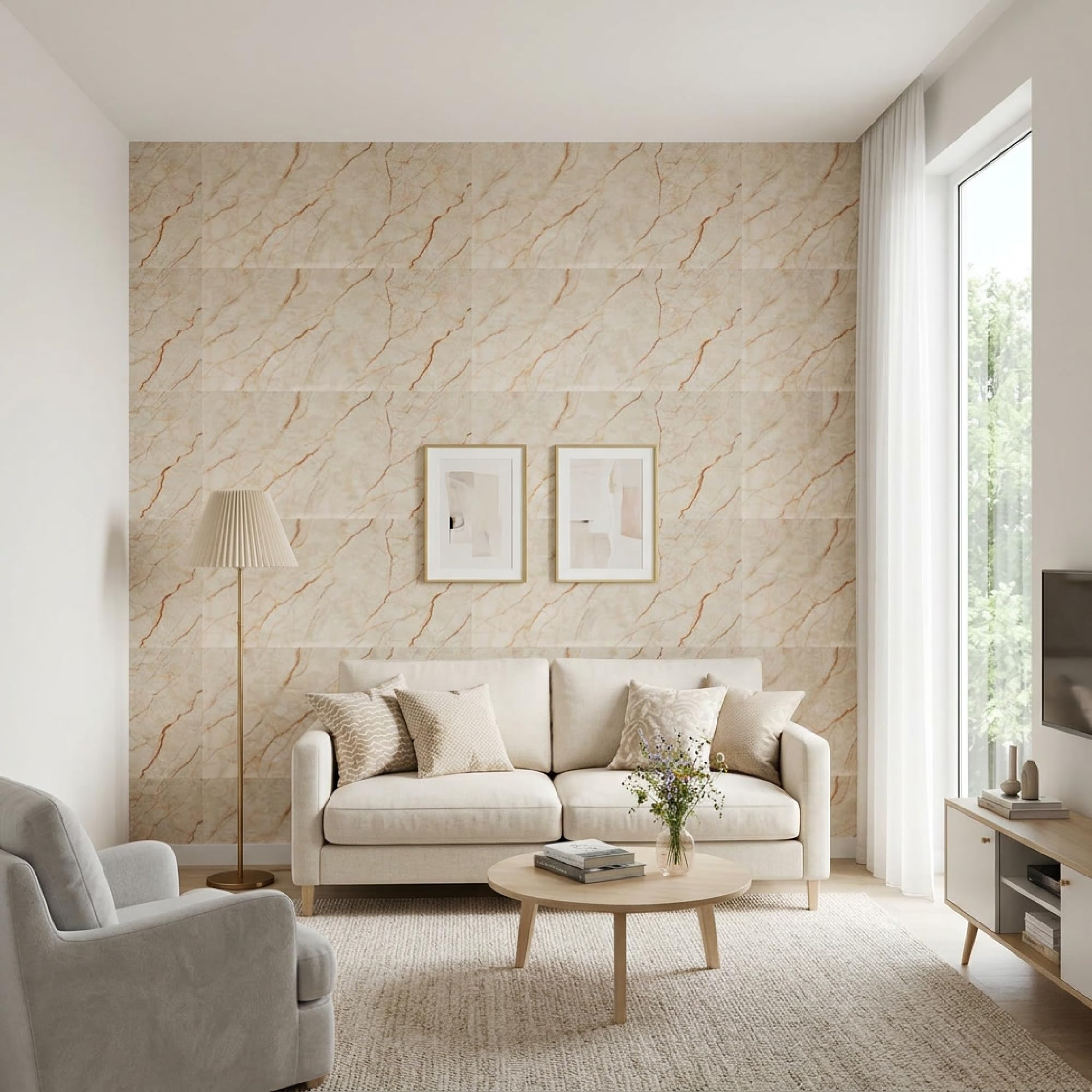 Grace Baltic - Paneles de pared 3D para decoración de pared interior adhesivos, finos y elásticos, de PVC 1,08 m²/6 unidades (Beige Blanco)