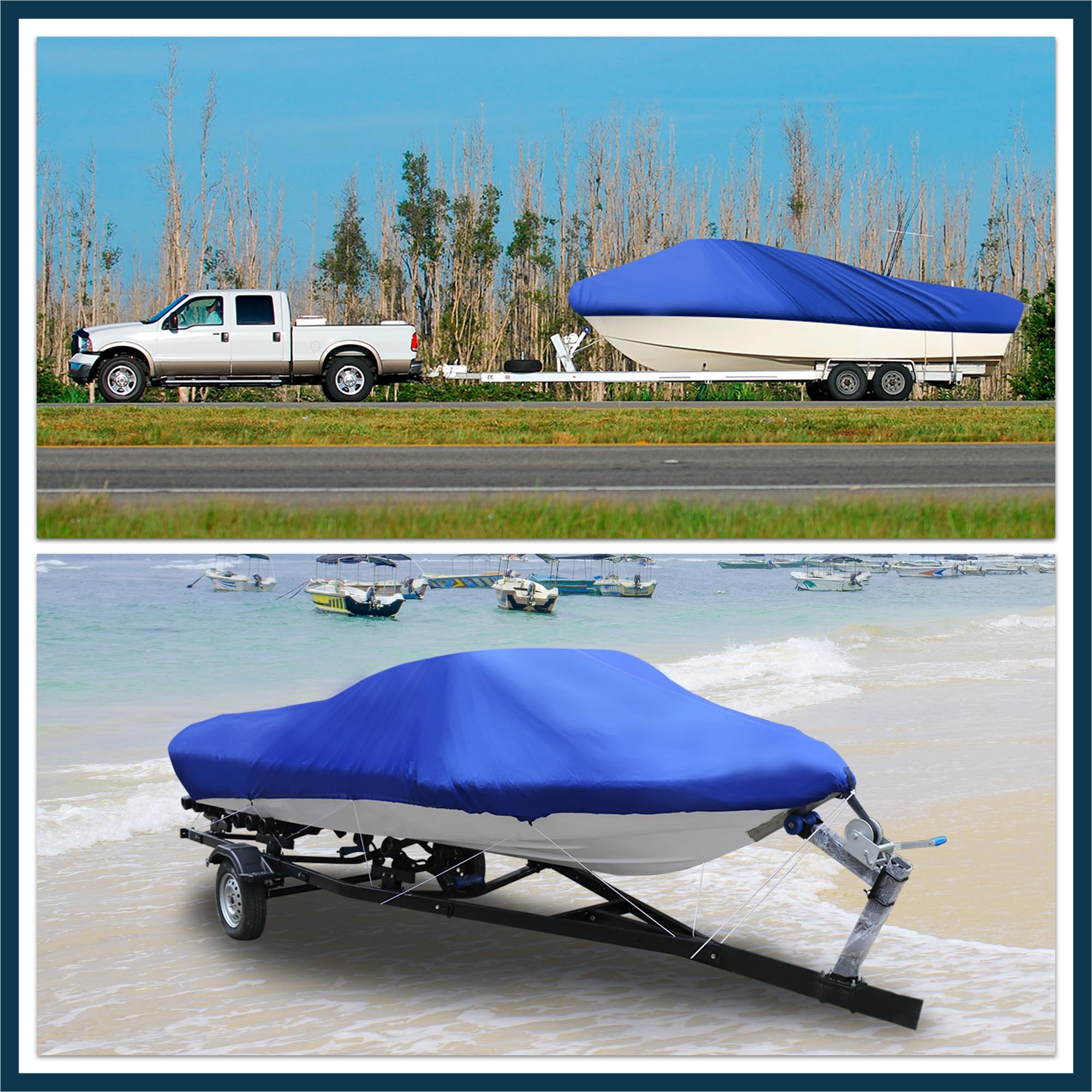 TUCKBOLD 16-18ft 210D Trailerable Boat Cover Fishing Ski Bass Speedboat Blue Automotive Parts, For 16-18ft, 94" Beam V-hull Boat - Image 3