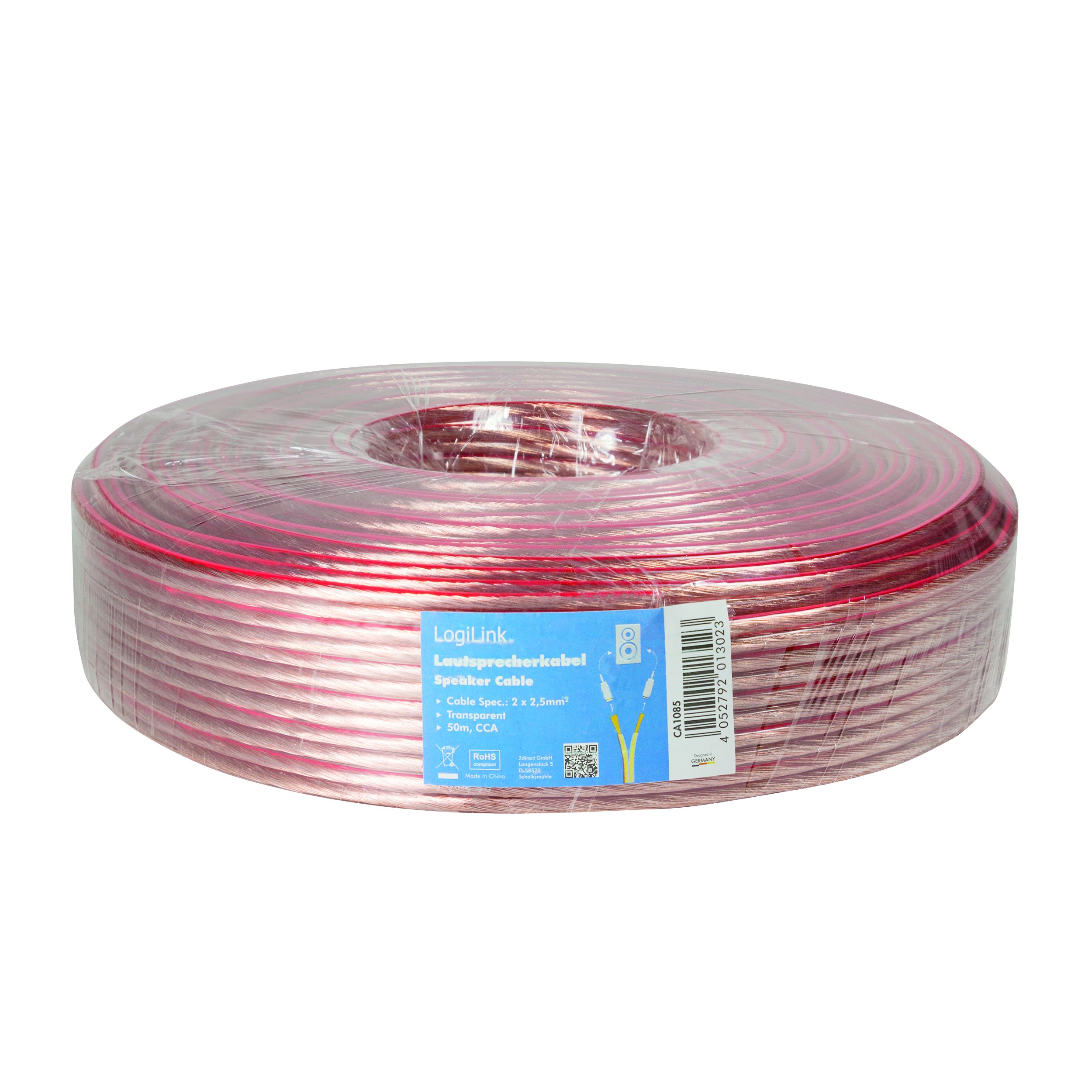 'LogiLink ca1085 - Altoparlante per HiFi, 2 x 2,50 mm, sezione 50 m, colore: Trasparente