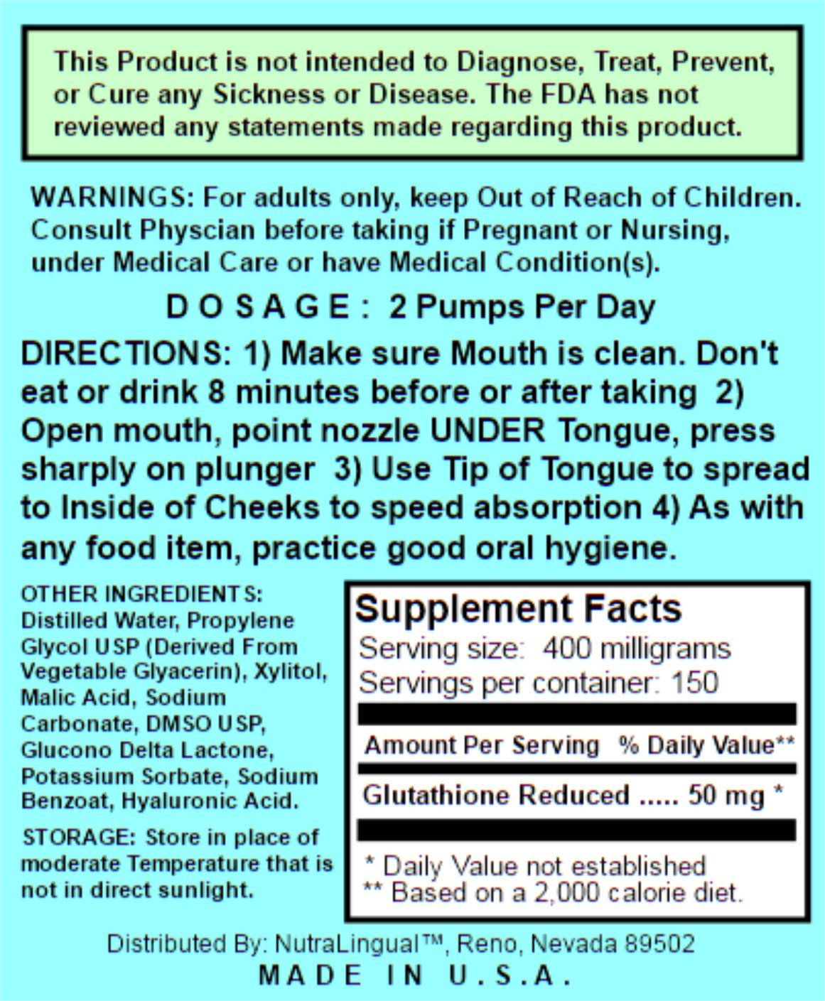Glutathione Reduced 50 Mg Equivalent To 500 Mg Oral Dose