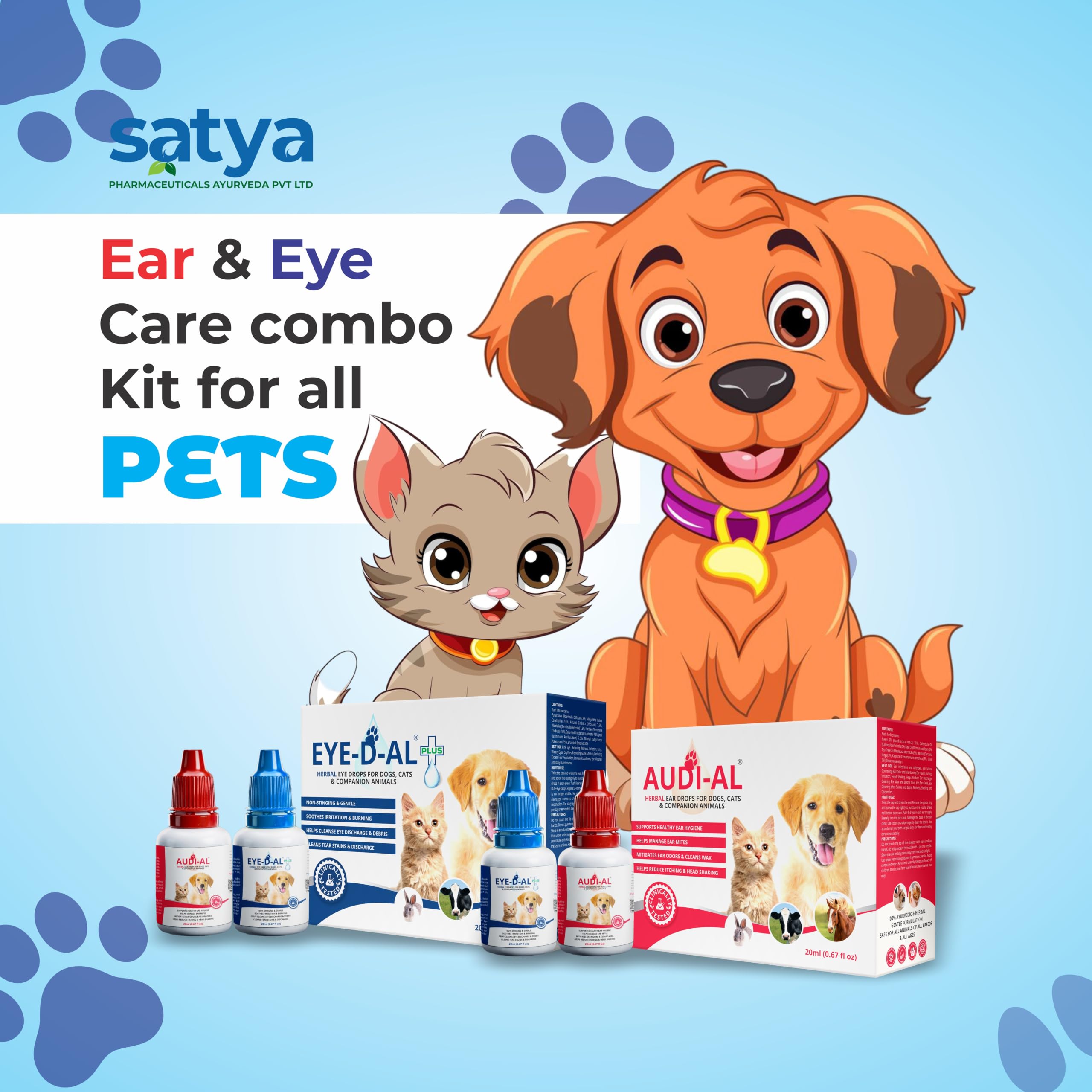Eye-D-Al+ & Audial for Dogs and Cats | Pet Eye & Ear Care Kit Combo | Eye Drops | Ear Drops | 100% Herbal | Gentle & Non-Stinging | No Side Effects | Pack of 1 (20ml + 20ml) 4