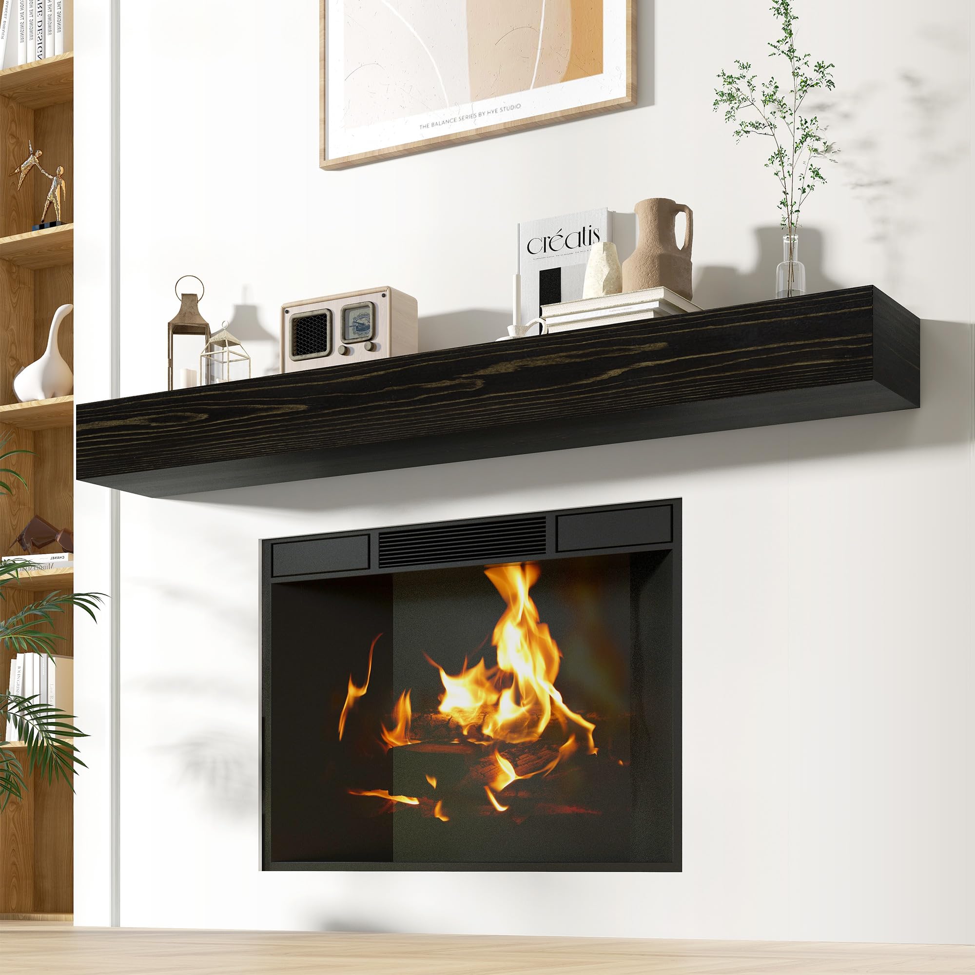 Floating Fireplace Mantel Shelves 72x8x5 Inches Natural Wooden Floating Shelf for Over Fireplace Wall-Mounted Mantel Shelf for Living